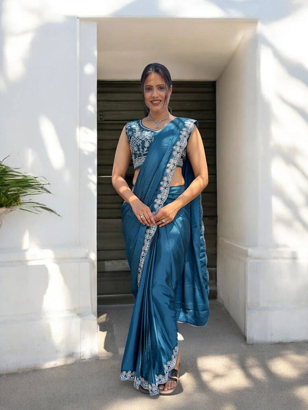 Pionex Cotton Silk Embroidered Regular Saree With Stitched Blouse ( Blue ) Pionex Cotton Silk Embroidered Regular Saree With Stitched Blouse ( Blue )