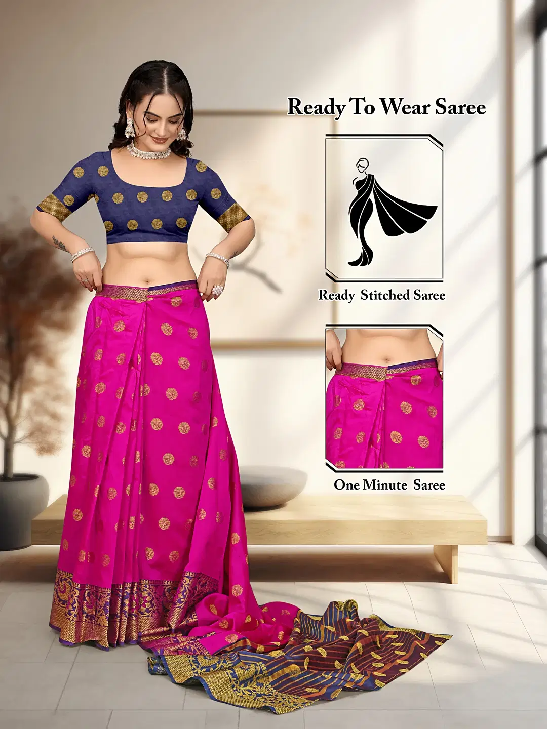 Pionex Cotton Silk Printed Banarasi saree With Unstitched Blouse Piece ( Pink ) Pionex Cotton Silk Printed Banarasi saree With Unstitched Blouse Piece ( Pink )