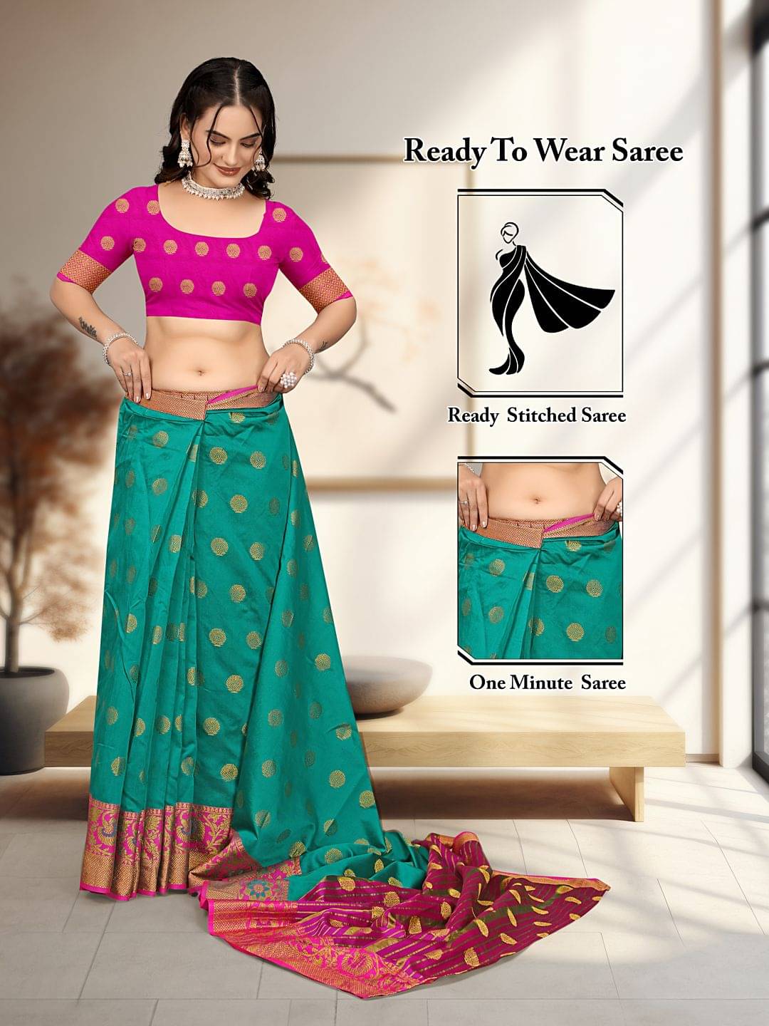     			Pionex Cotton Silk Printed Banarasi saree With Unstitched Blouse Piece ( Blue )