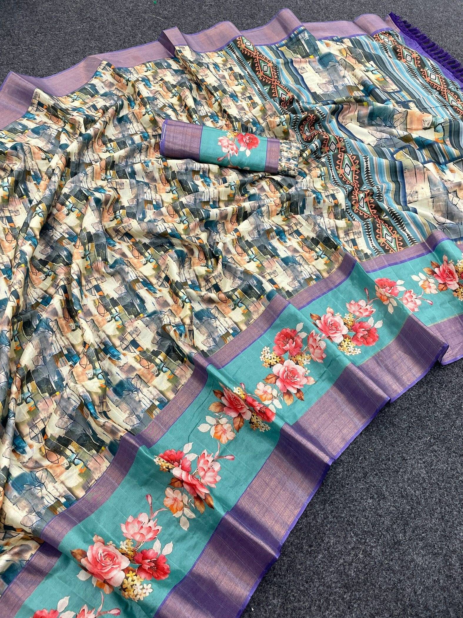 Pionex Cotton Silk Printed Regular Saree With Unstitched Blouse Piece ( Blue ) Pionex Cotton Silk Printed Regular Saree With Unstitched Blouse Piece ( Blue )