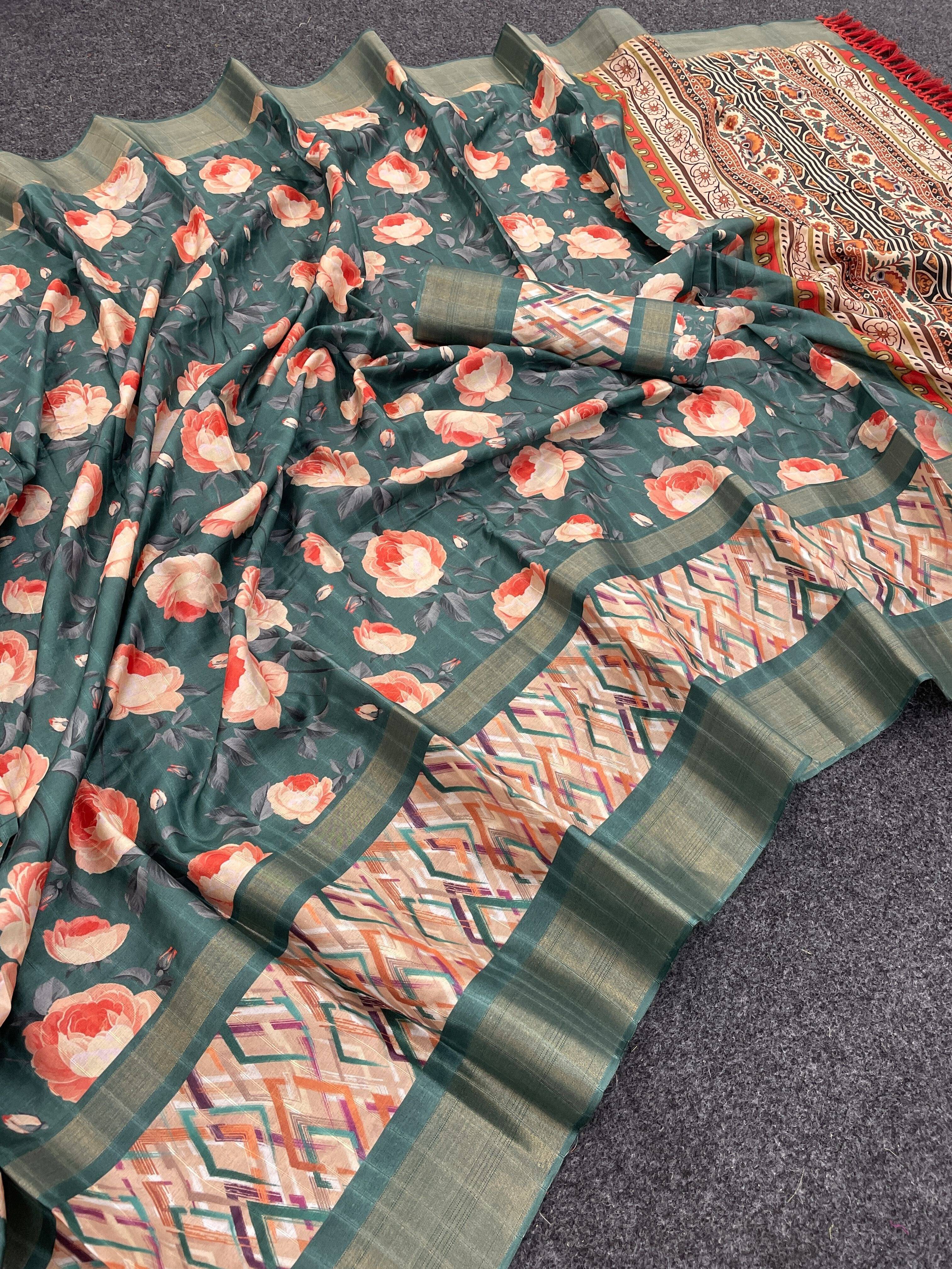 Pionex Cotton Silk Printed Regular Saree With Unstitched Blouse Piece ( Multicolor ) Pionex Cotton Silk Printed Regular Saree With Unstitched Blouse Piece ( Multicolor )