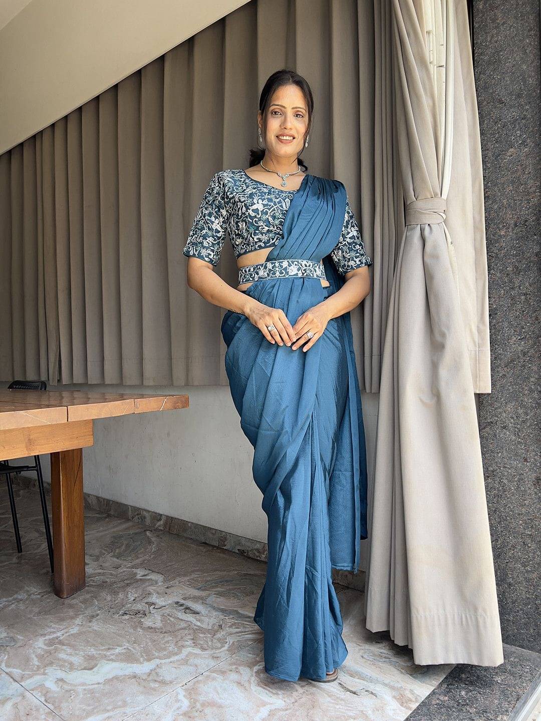 Pionex Cotton Silk Solid Regular Saree With Stitched Blouse ( Blue ) Pionex Cotton Silk Solid Regular Saree With Stitched Blouse ( Blue )