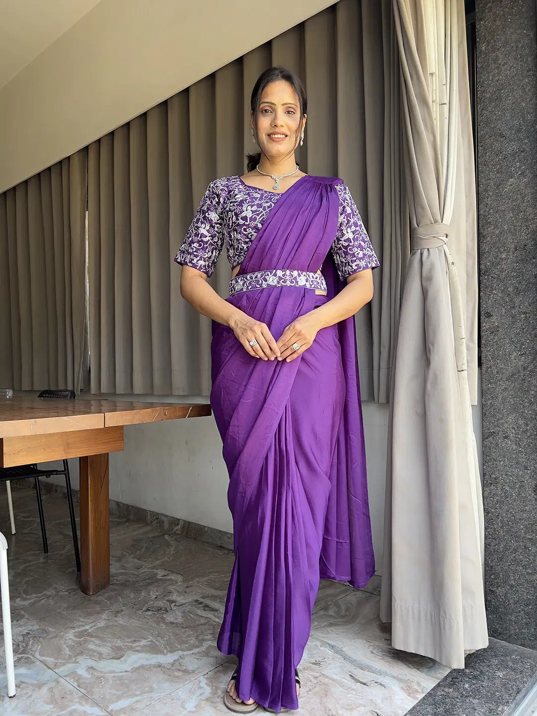 Pionex Cotton Silk Solid Regular Saree With Stitched Blouse ( Purple ) Pionex Cotton Silk Solid Regular Saree With Stitched Blouse ( Purple )