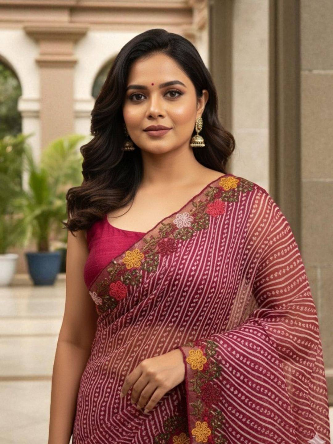     			Pionex Cotton Silk Striped Bandhani Sarees With Unstitched Blouse Piece ( Pink )