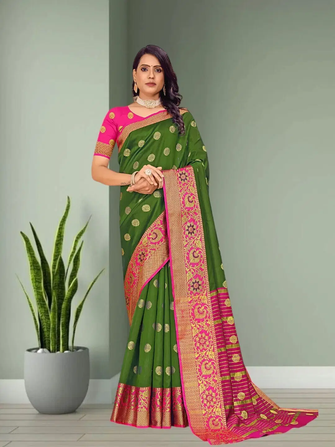 Pionex Cotton Silk Woven Banarasi saree With Unstitched Blouse Piece ( Green ) Pionex Cotton Silk Woven Banarasi saree With Unstitched Blouse Piece ( Green )