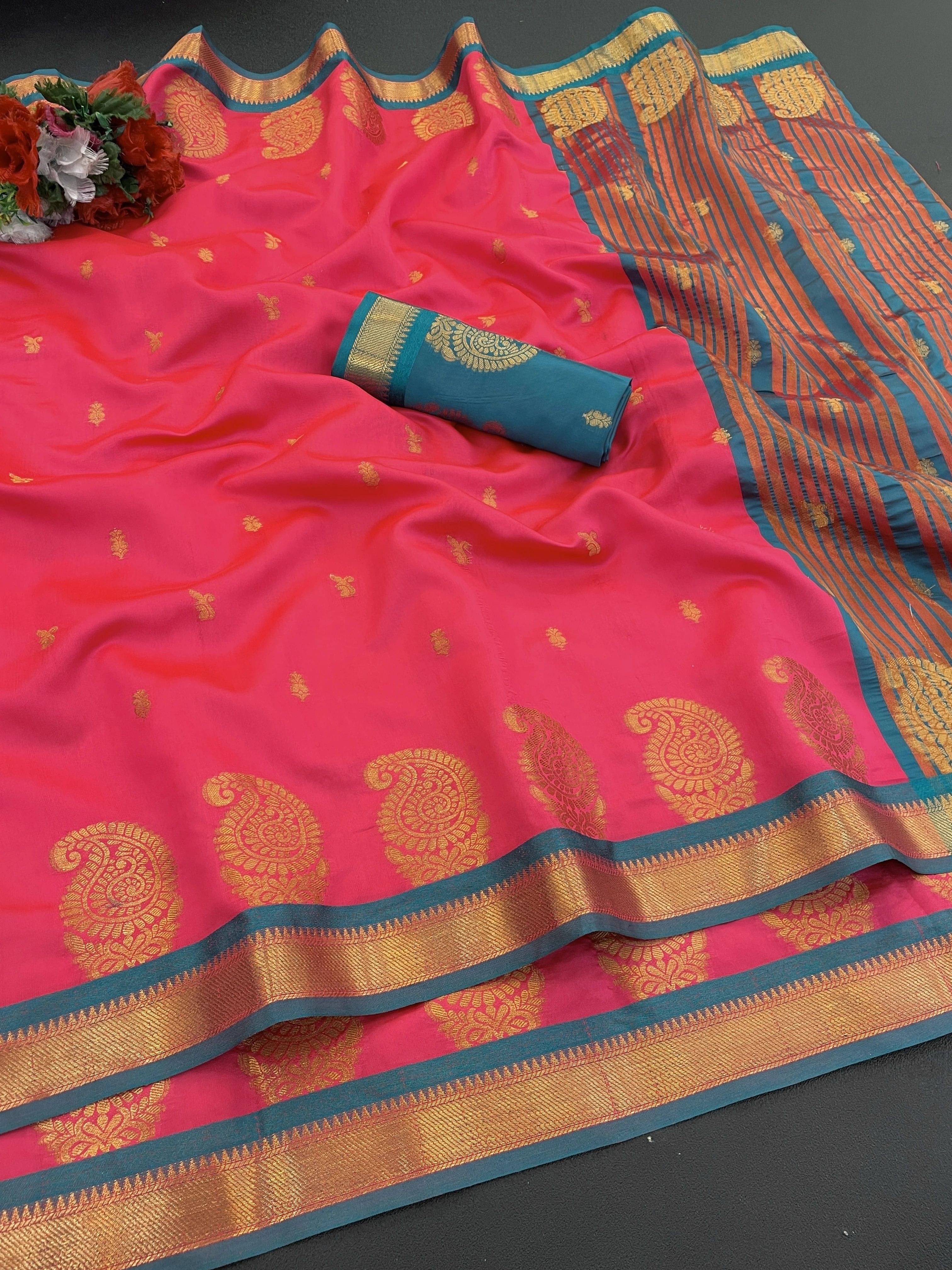 Pionex Cotton Silk Woven Banarasi saree With Unstitched Blouse Piece ( Pink ) Pionex Cotton Silk Woven Banarasi saree With Unstitched Blouse Piece ( Pink )