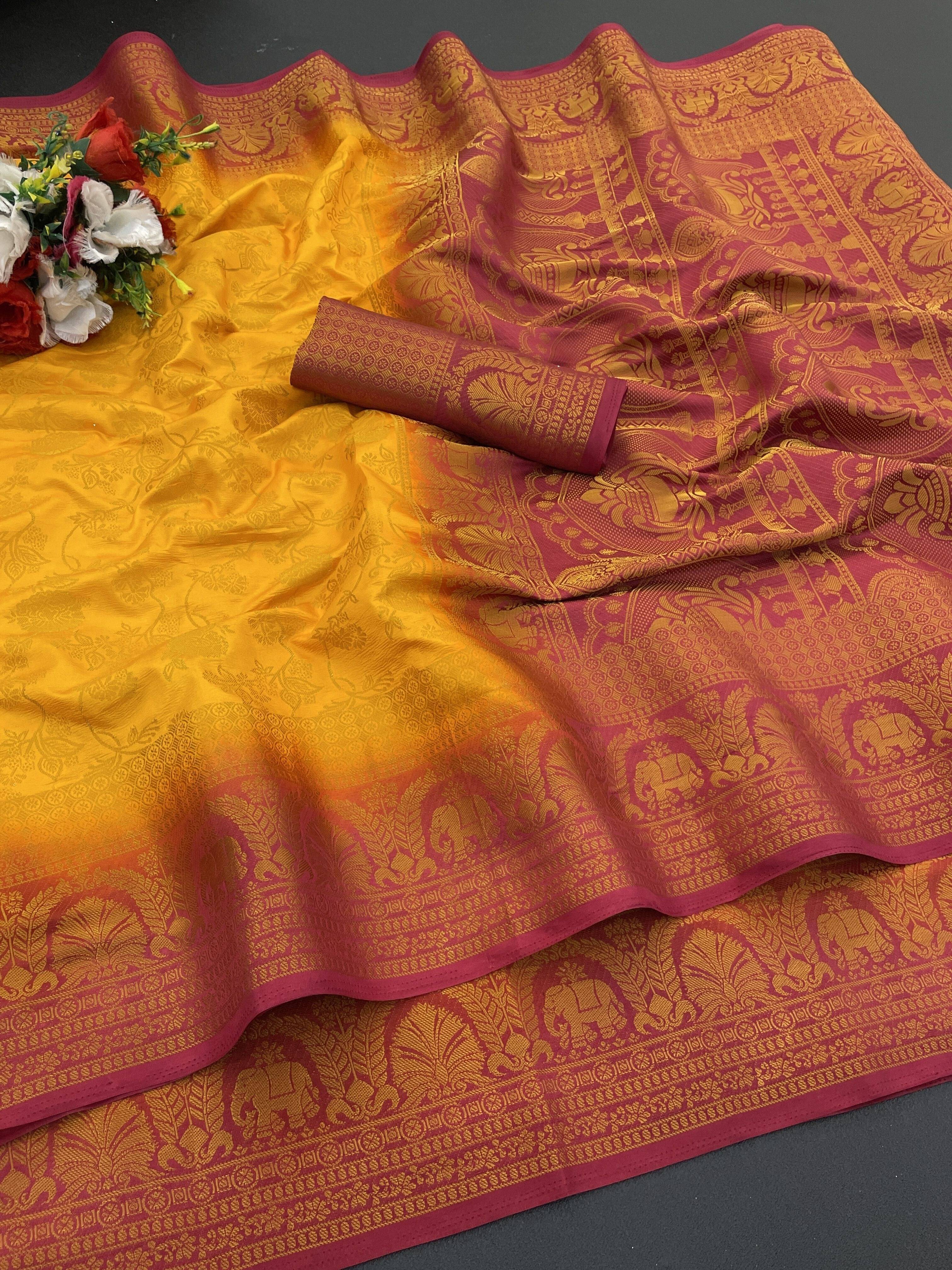 Pionex Cotton Silk Woven Banarasi saree With Unstitched Blouse Piece ( Yellow ) Pionex Cotton Silk Woven Banarasi saree With Unstitched Blouse Piece ( Yellow )