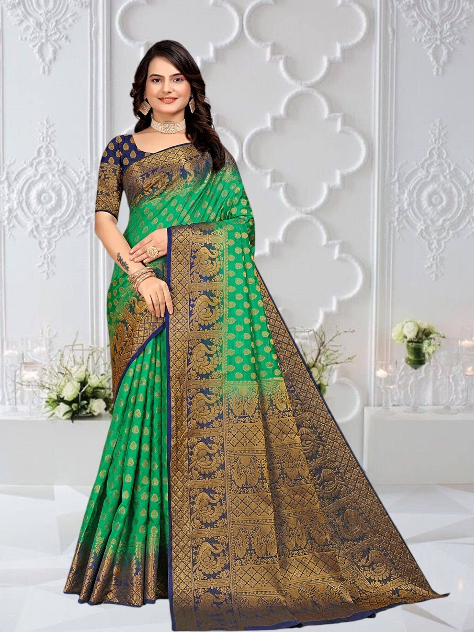 Pionex Cotton Silk Woven Banarasi saree With Unstitched Blouse Piece ( Multicolor ) Pionex Cotton Silk Woven Banarasi saree With Unstitched Blouse Piece ( Multicolor )