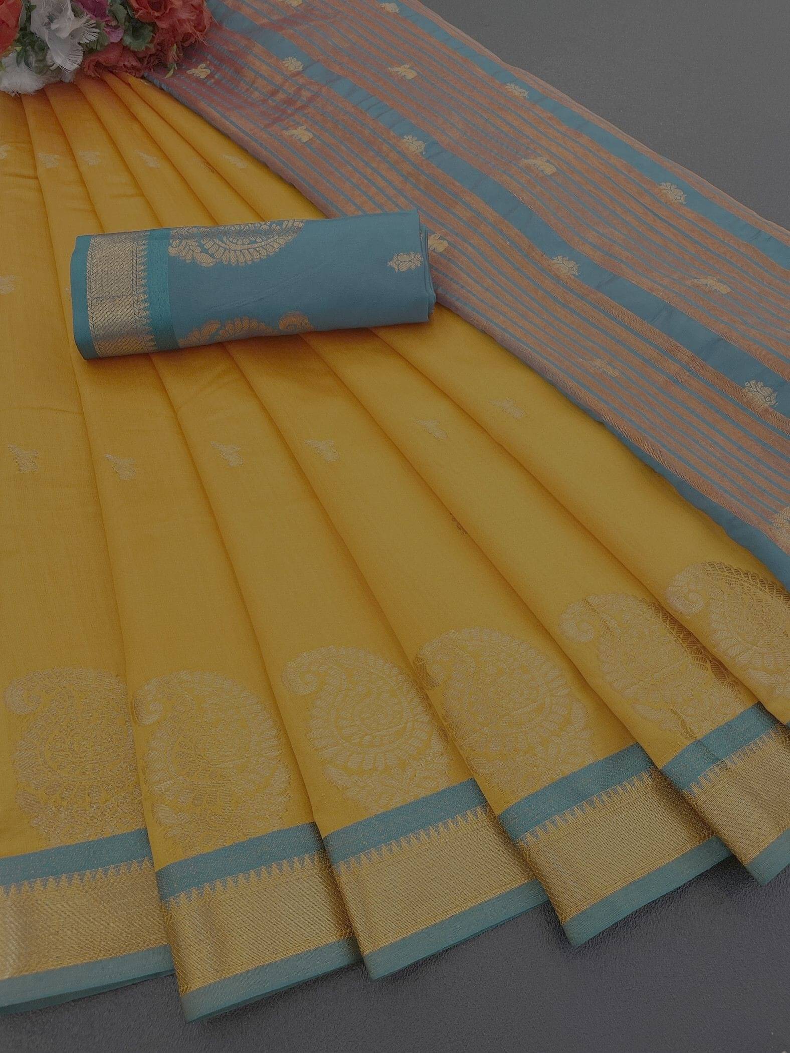 Pionex Cotton Silk Woven Banarasi saree With Unstitched Blouse Piece ( Yellow ) Pionex Cotton Silk Woven Banarasi saree With Unstitched Blouse Piece ( Yellow )