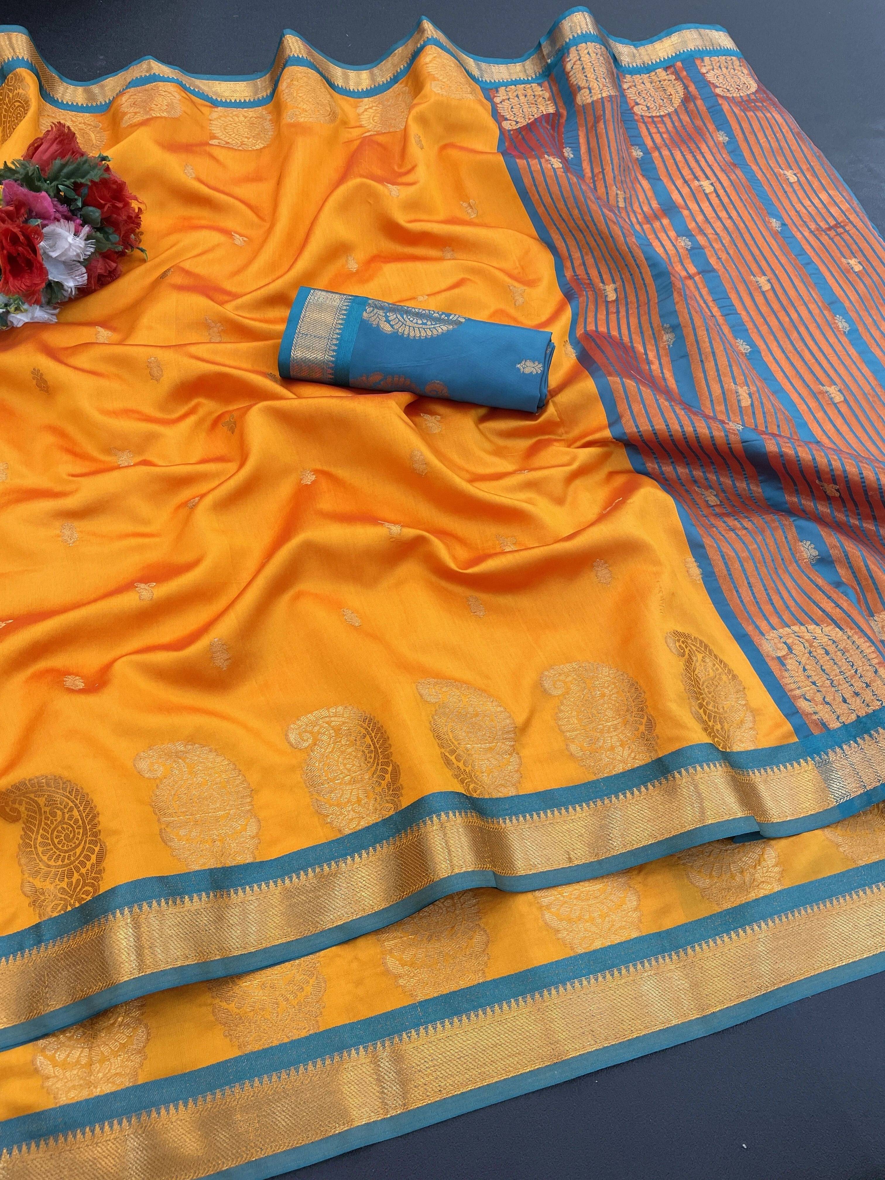 Pionex Cotton Silk Woven Banarasi saree With Unstitched Blouse Piece ( Orange ) Pionex Cotton Silk Woven Banarasi saree With Unstitched Blouse Piece ( Orange )