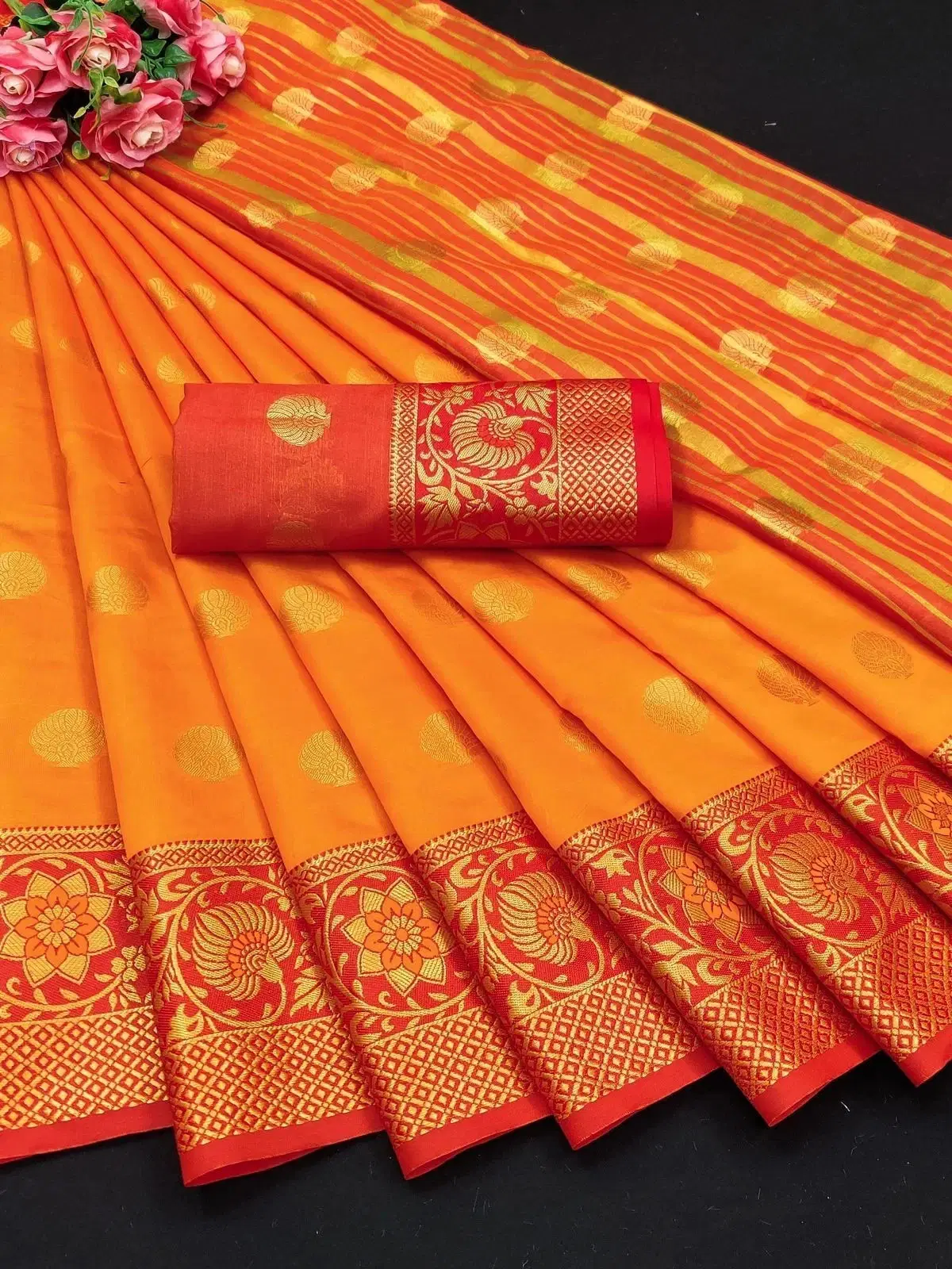 Pionex Cotton Silk Woven Banarasi saree With Unstitched Blouse Piece ( Orange ) Pionex Cotton Silk Woven Banarasi saree With Unstitched Blouse Piece ( Orange )