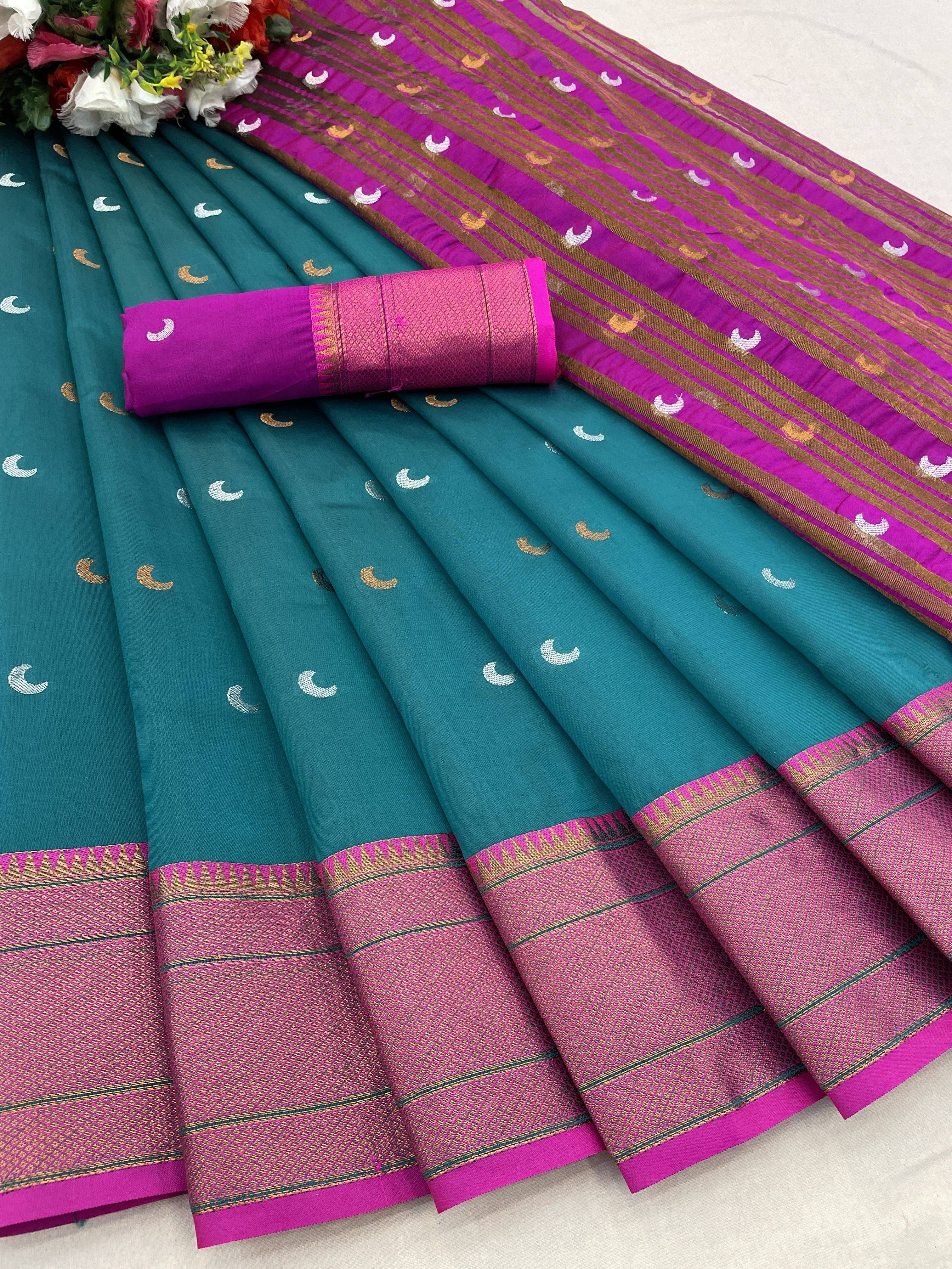 Pionex Cotton Silk Woven Banarasi saree With Unstitched Blouse Piece ( Blue ) Pionex Cotton Silk Woven Banarasi saree With Unstitched Blouse Piece ( Blue )