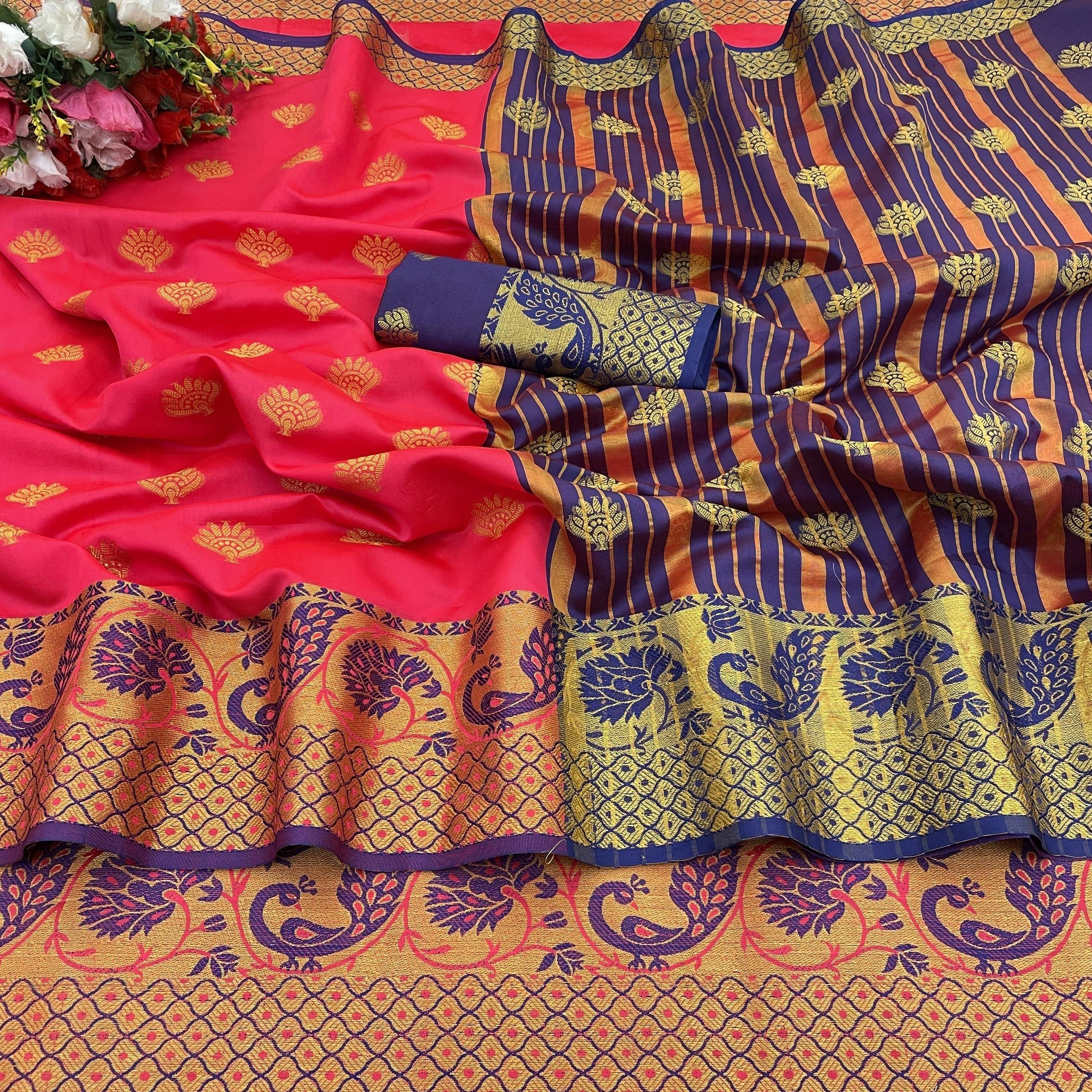 Pionex Cotton Silk Woven Banarasi saree With Unstitched Blouse Piece ( Pink ) Pionex Cotton Silk Woven Banarasi saree With Unstitched Blouse Piece ( Pink )