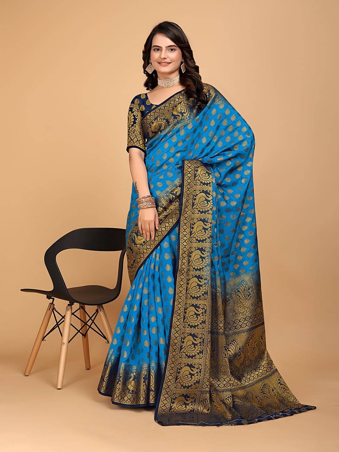 Pionex Cotton Silk Woven Banarasi saree With Unstitched Blouse Piece ( Blue ) Pionex Cotton Silk Woven Banarasi saree With Unstitched Blouse Piece ( Blue )