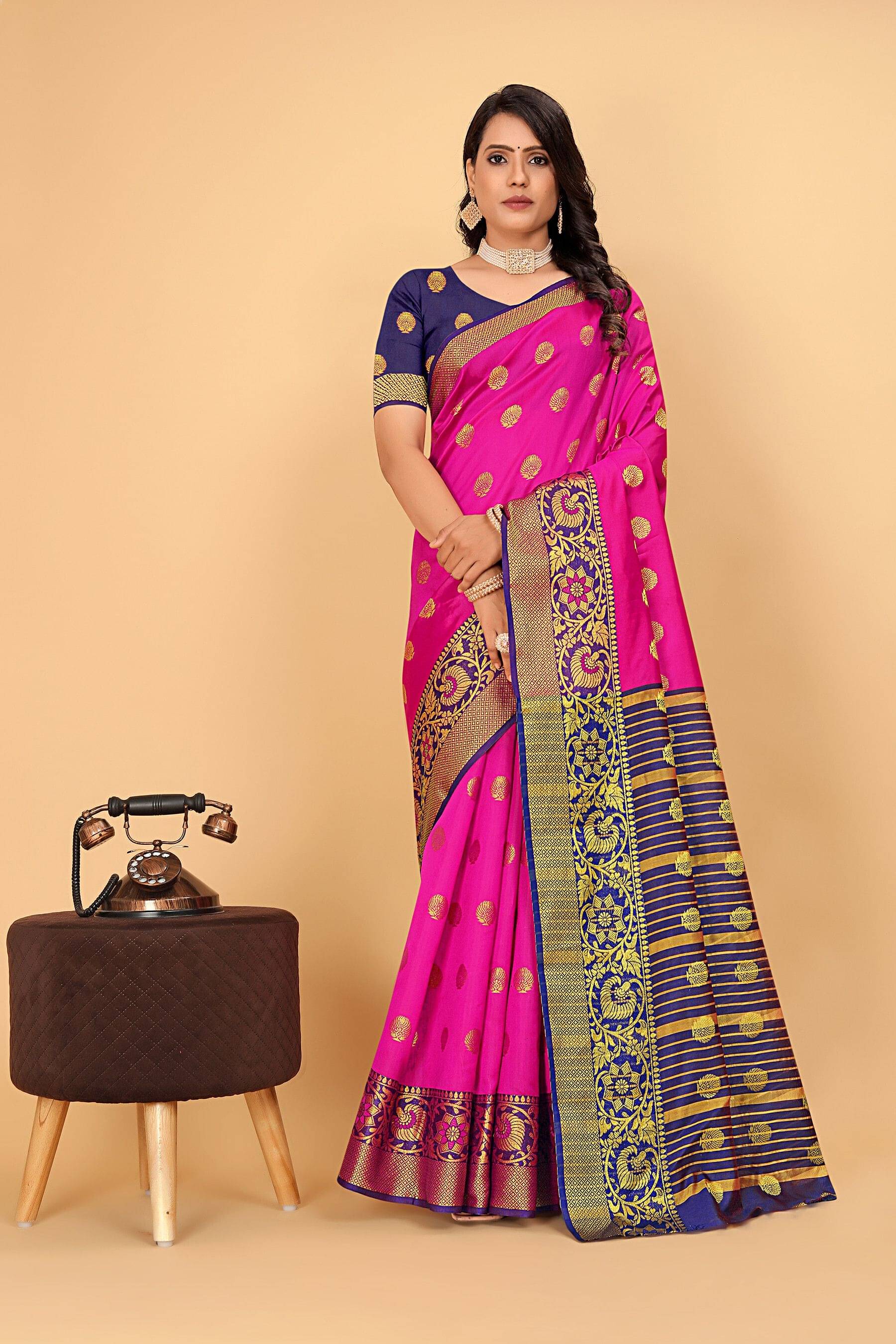 Pionex Cotton Silk Woven Banarasi saree With Unstitched Blouse Piece ( Pink ) Pionex Cotton Silk Woven Banarasi saree With Unstitched Blouse Piece ( Pink )