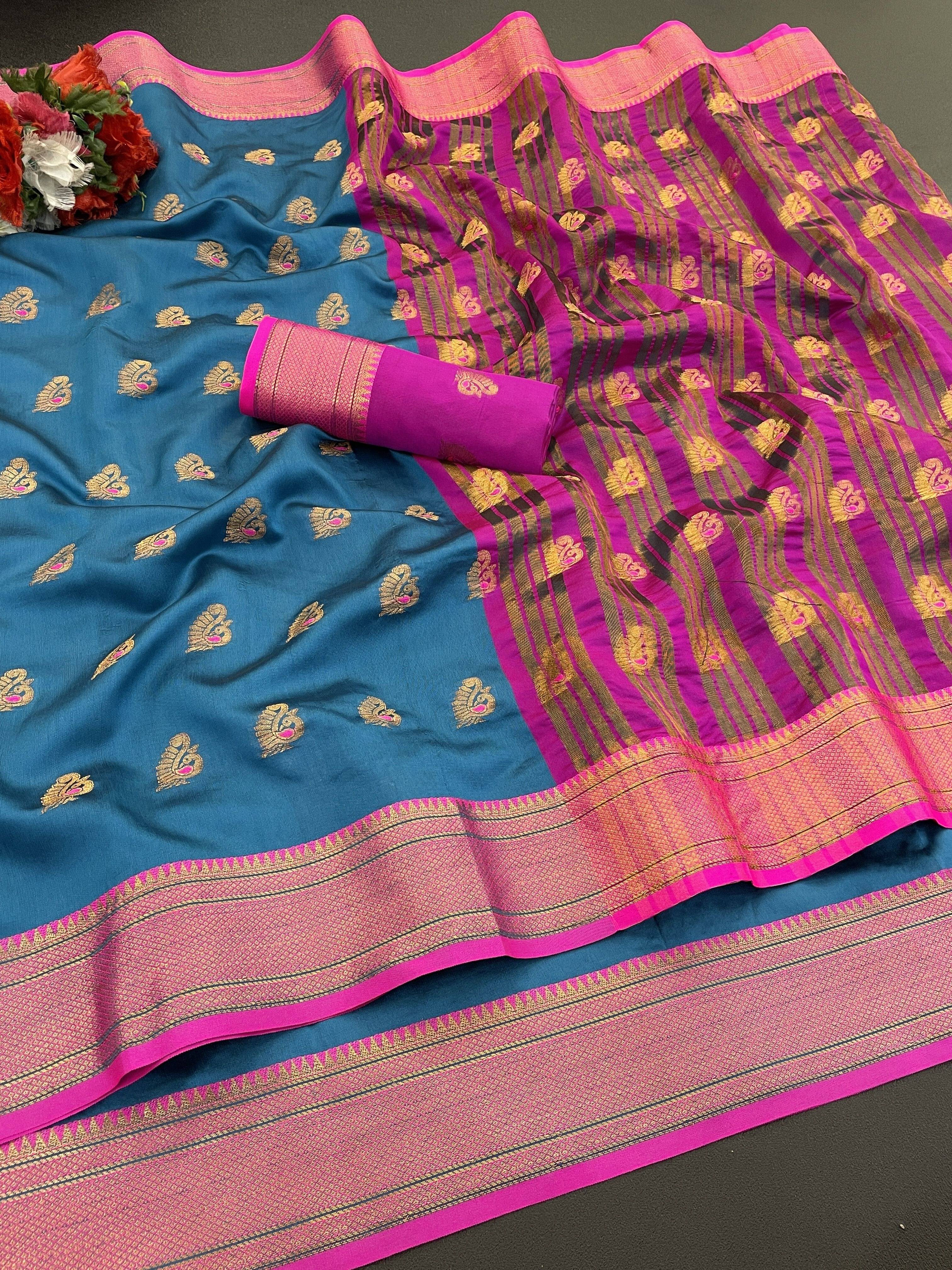     			Pionex Cotton Silk Woven Banarasi saree With Unstitched Blouse Piece ( Light Blue )