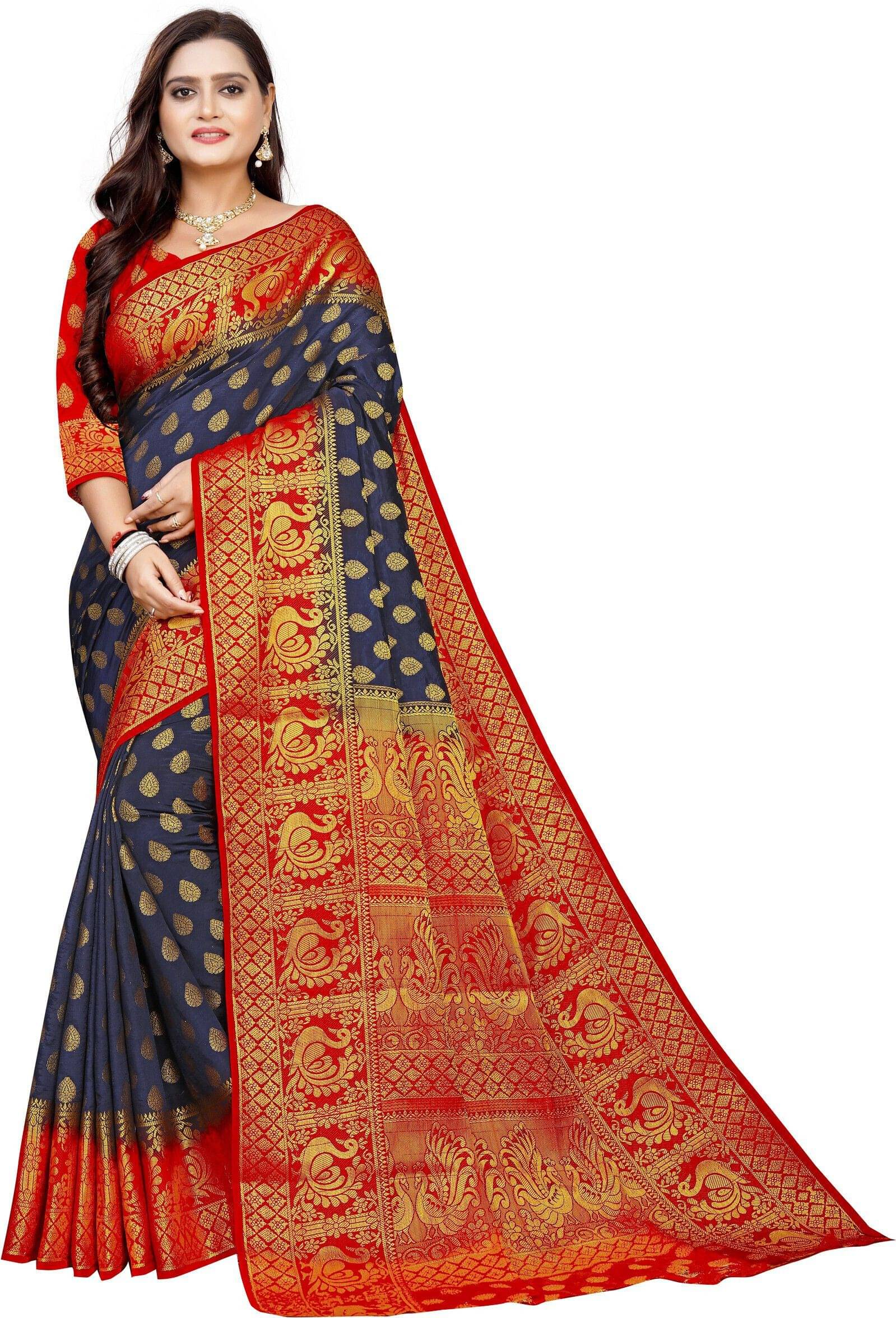 Pionex Cotton Silk Woven Banarasi saree With Unstitched Blouse Piece ( Blue ) Pionex Cotton Silk Woven Banarasi saree With Unstitched Blouse Piece ( Blue )