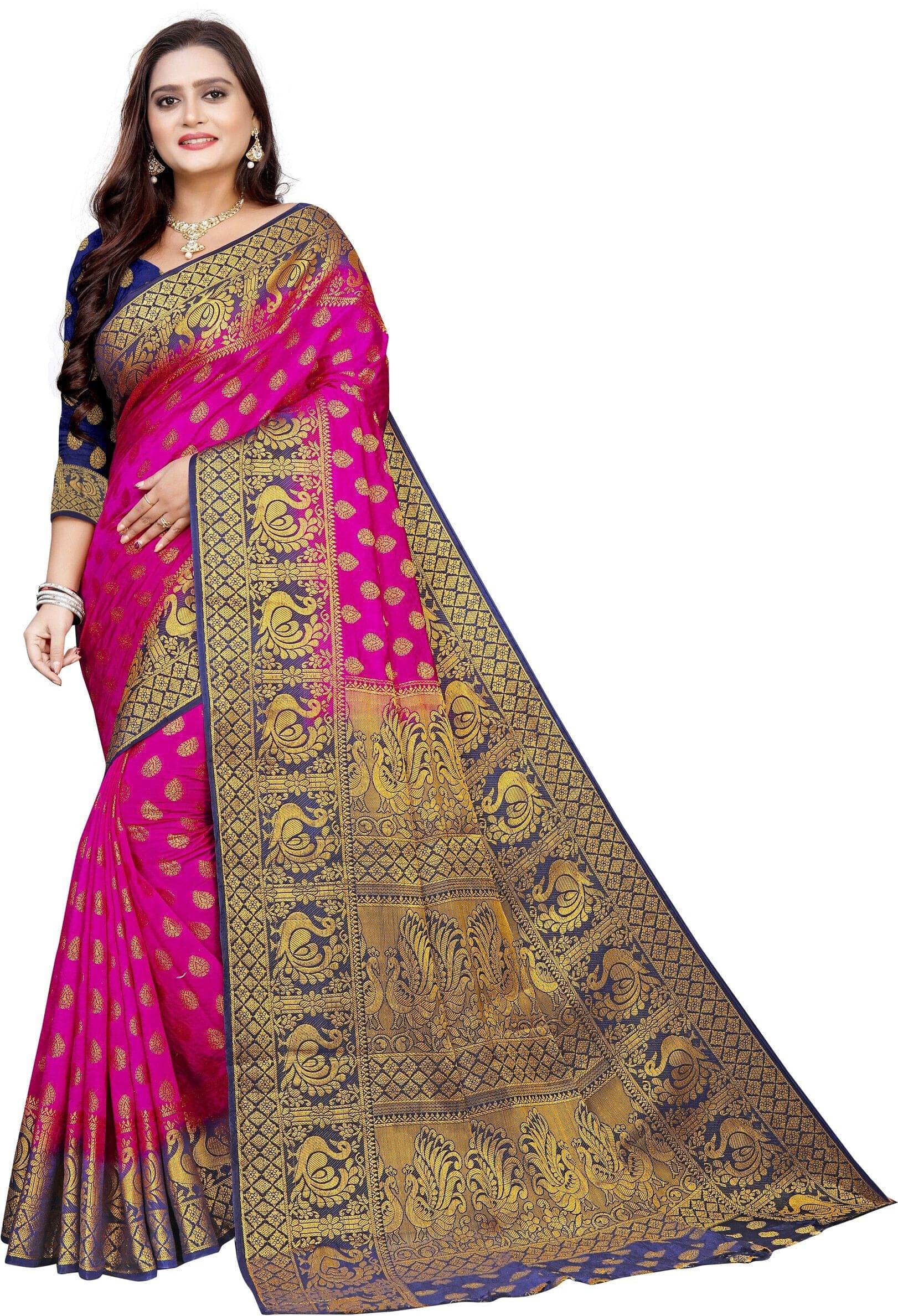 Pionex Cotton Silk Woven Banarasi saree With Unstitched Blouse Piece ( Pink ) Pionex Cotton Silk Woven Banarasi saree With Unstitched Blouse Piece ( Pink )