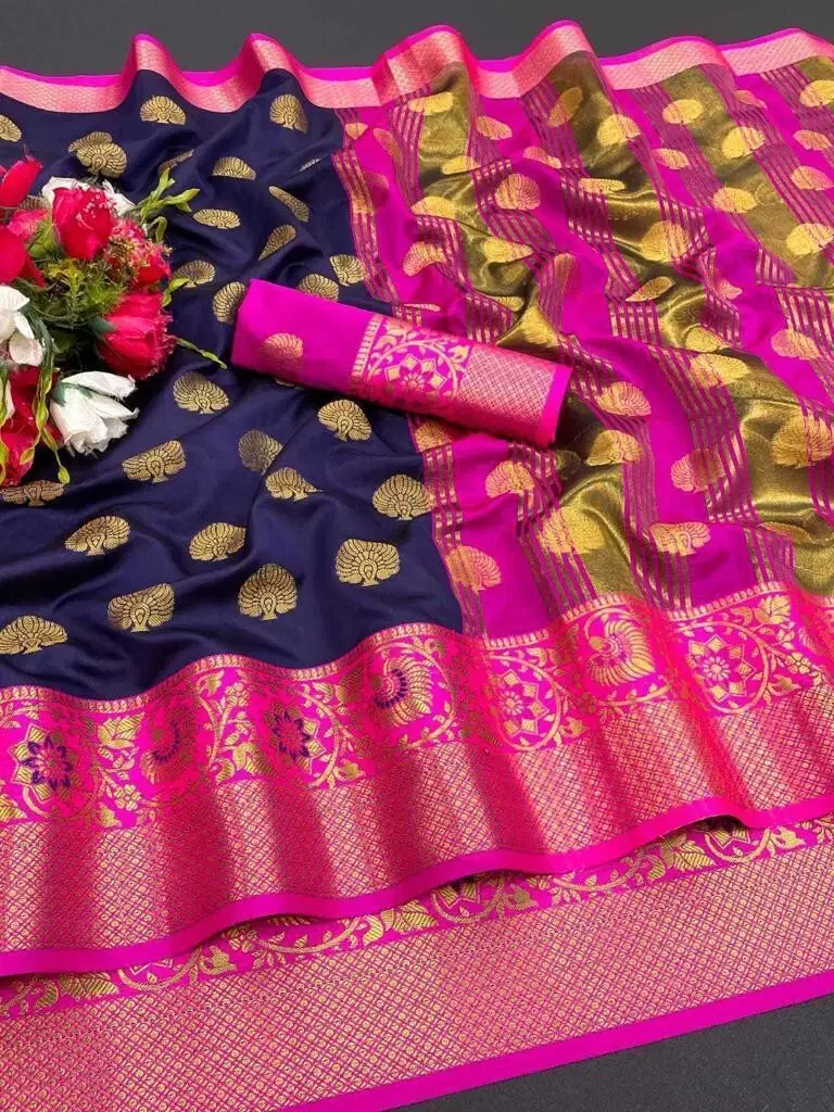 Pionex Cotton Silk Woven Banarasi saree With Unstitched Blouse Piece ( Navy Blue ) Pionex Cotton Silk Woven Banarasi saree With Unstitched Blouse Piece ( Navy Blue )