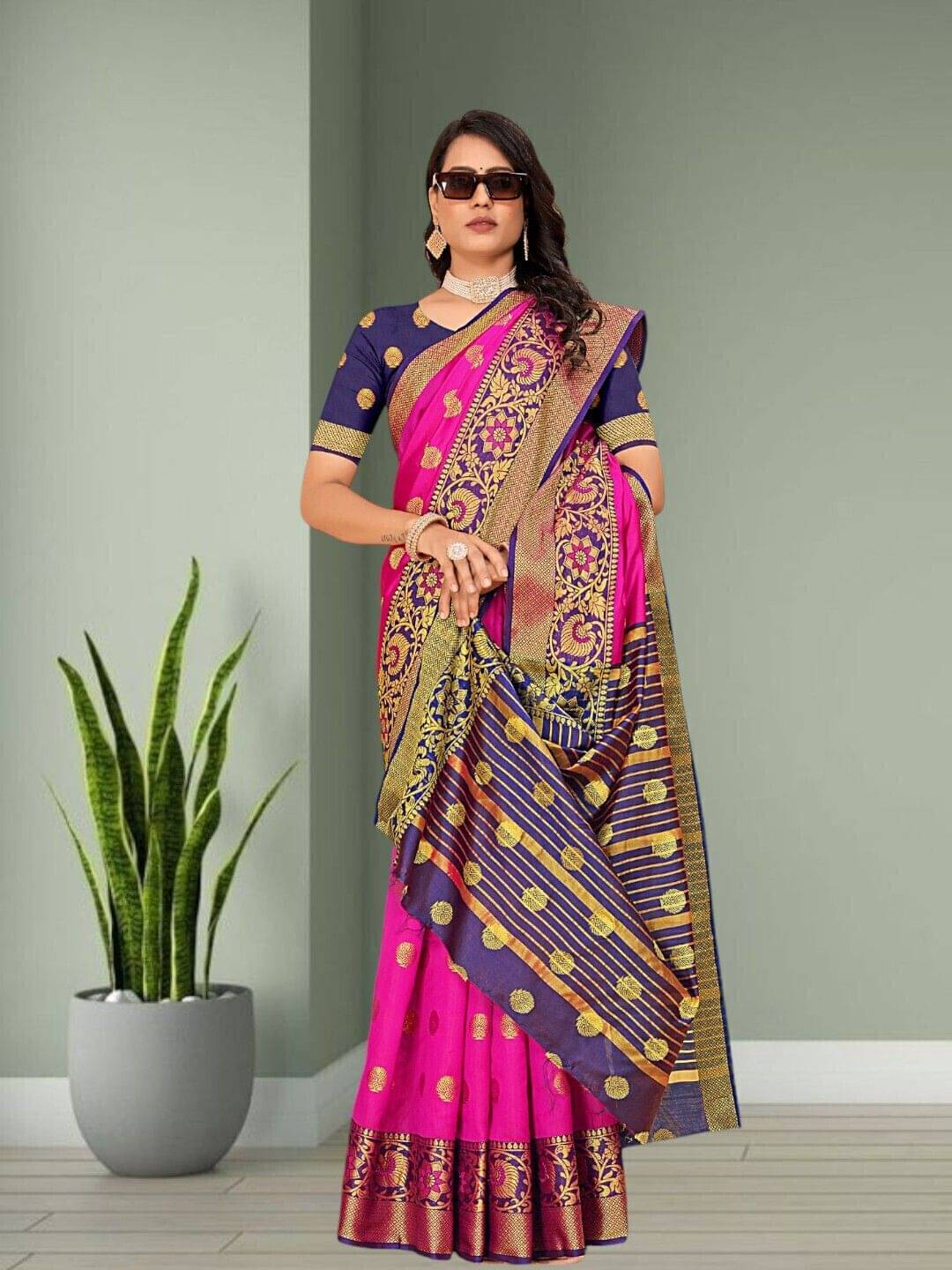 Pionex Cotton Silk Woven Banarasi saree With Unstitched Blouse Piece ( Magenta ) Pionex Cotton Silk Woven Banarasi saree With Unstitched Blouse Piece ( Magenta )