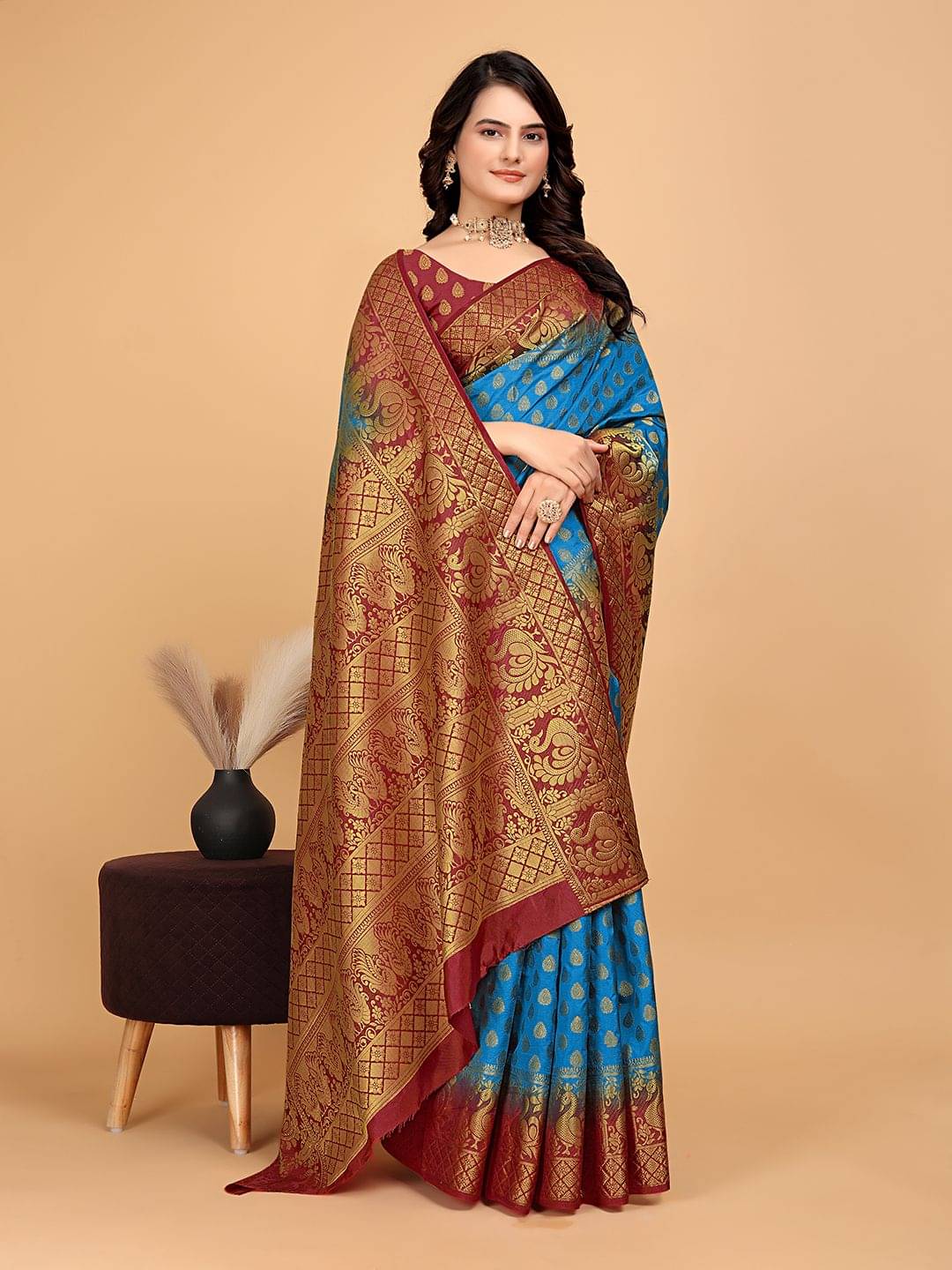 Pionex Cotton Silk Woven Banarasi saree With Unstitched Blouse Piece ( Light Blue ) Pionex Cotton Silk Woven Banarasi saree With Unstitched Blouse Piece ( Light Blue )