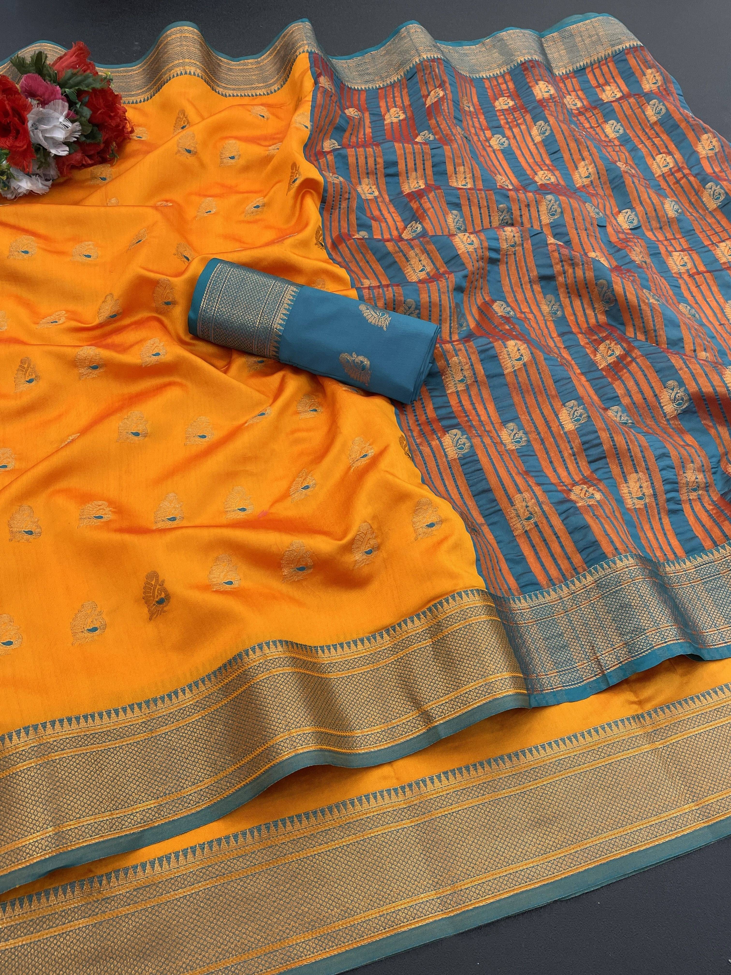 Pionex Cotton Silk Woven Banarasi saree With Unstitched Blouse Piece ( Orange ) Pionex Cotton Silk Woven Banarasi saree With Unstitched Blouse Piece ( Orange )