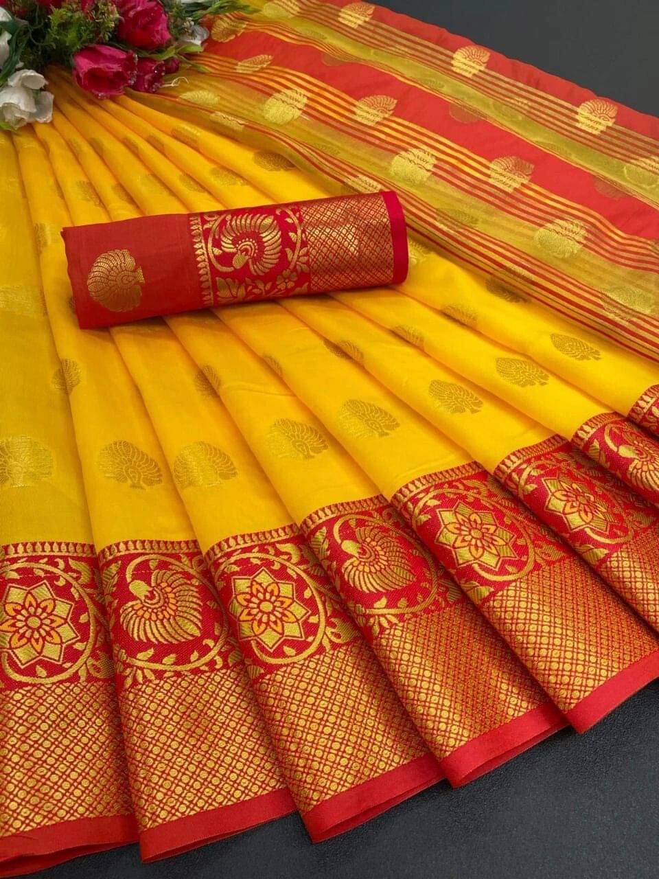 Pionex Cotton Silk Woven Banarasi saree With Unstitched Blouse Piece ( Yellow ) Pionex Cotton Silk Woven Banarasi saree With Unstitched Blouse Piece ( Yellow )