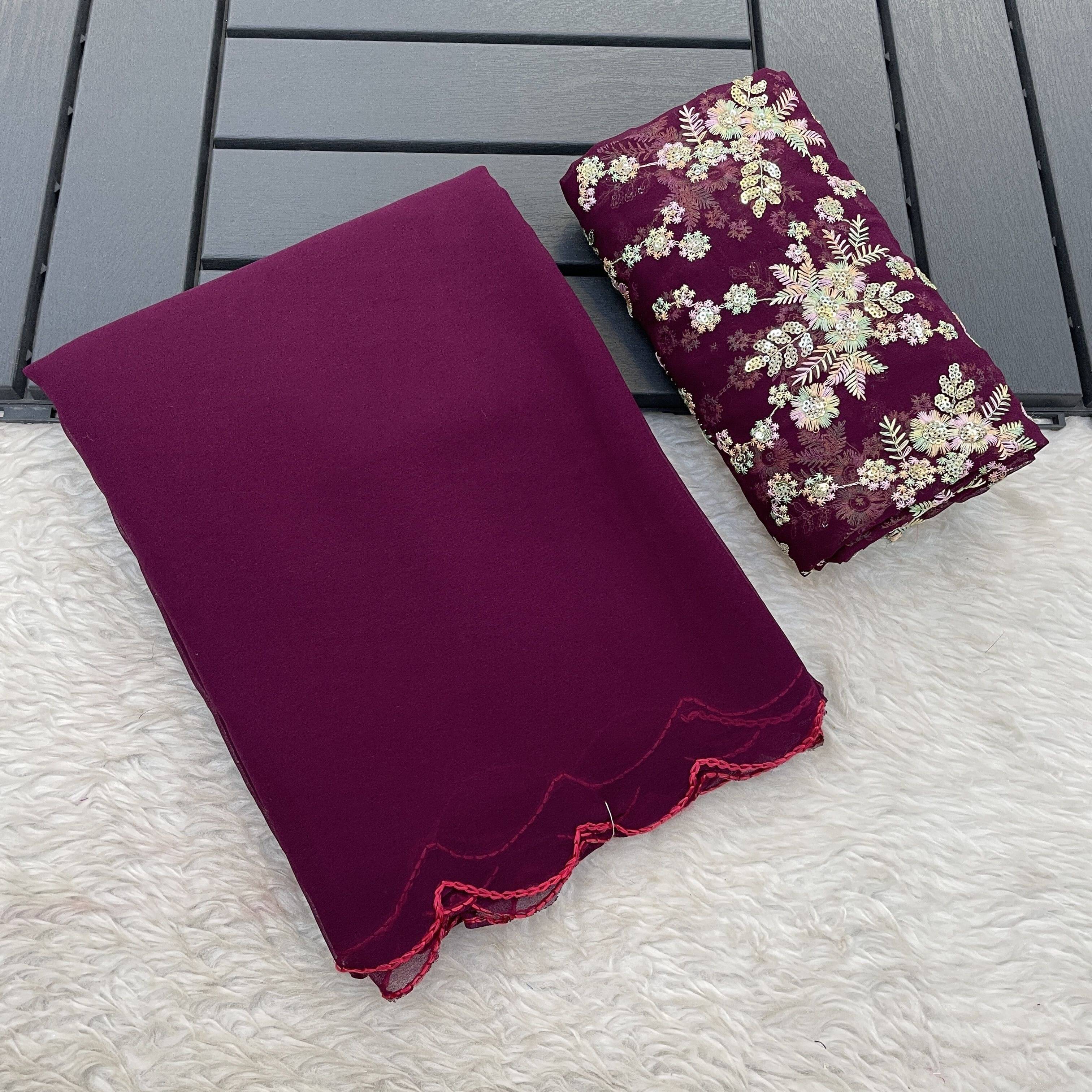     			Pionex Georgette Embroidered Regular Saree With Unstitched Blouse Piece ( Maroon )