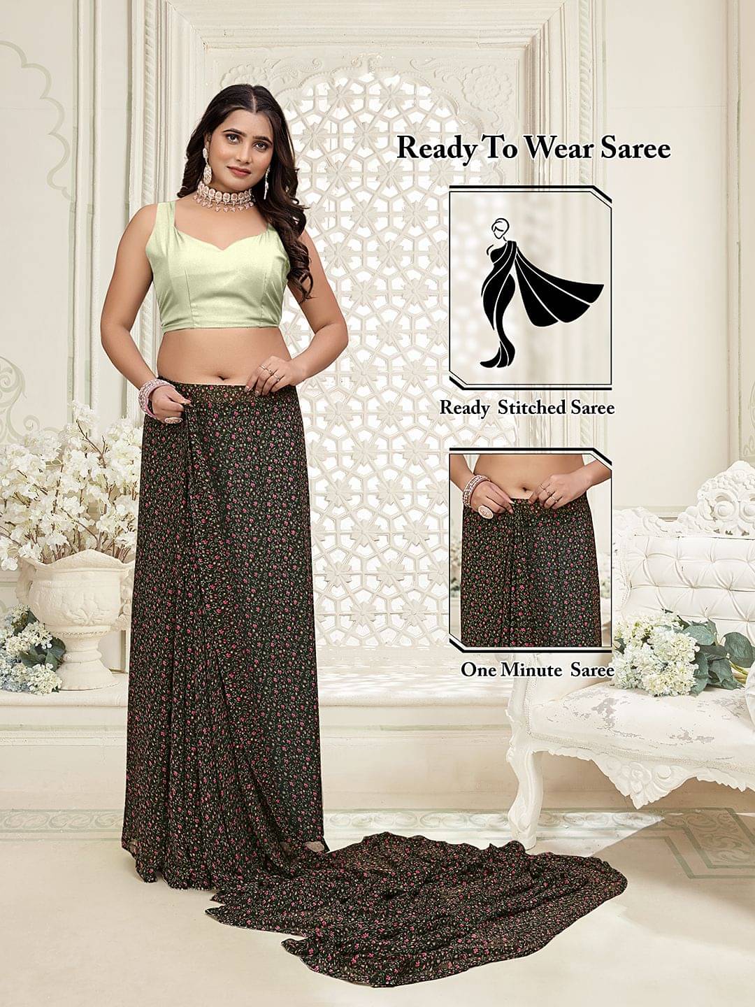 Pionex Georgette Printed Regular Saree With Unstitched Blouse Piece ( Black ) Pionex Georgette Printed Regular Saree With Unstitched Blouse Piece ( Black )