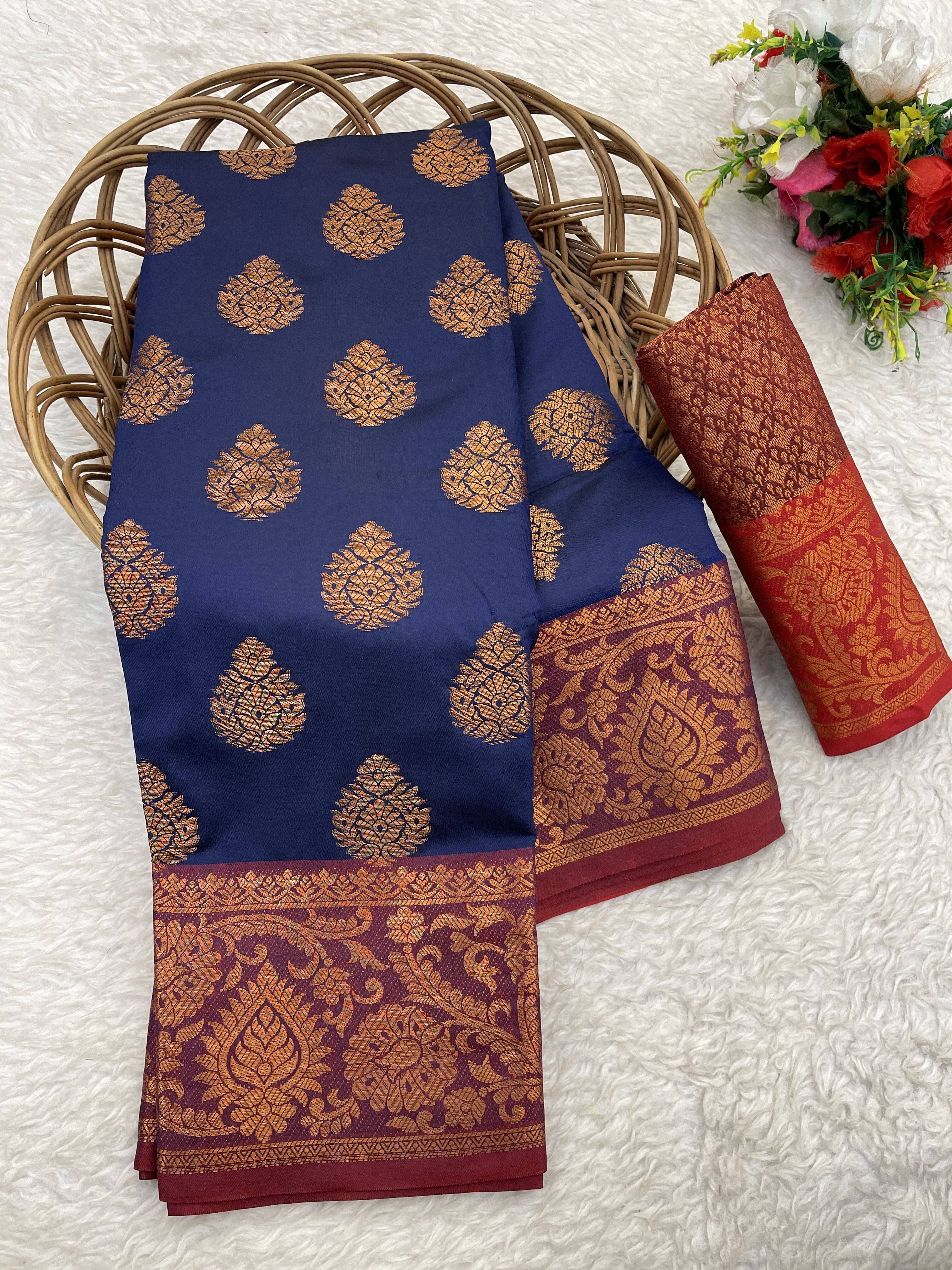 Pionex Jacquard Printed Banarasi saree With Unstitched Blouse Piece ( Navy Blue ) Pionex Jacquard Printed Banarasi saree With Unstitched Blouse Piece ( Navy Blue )