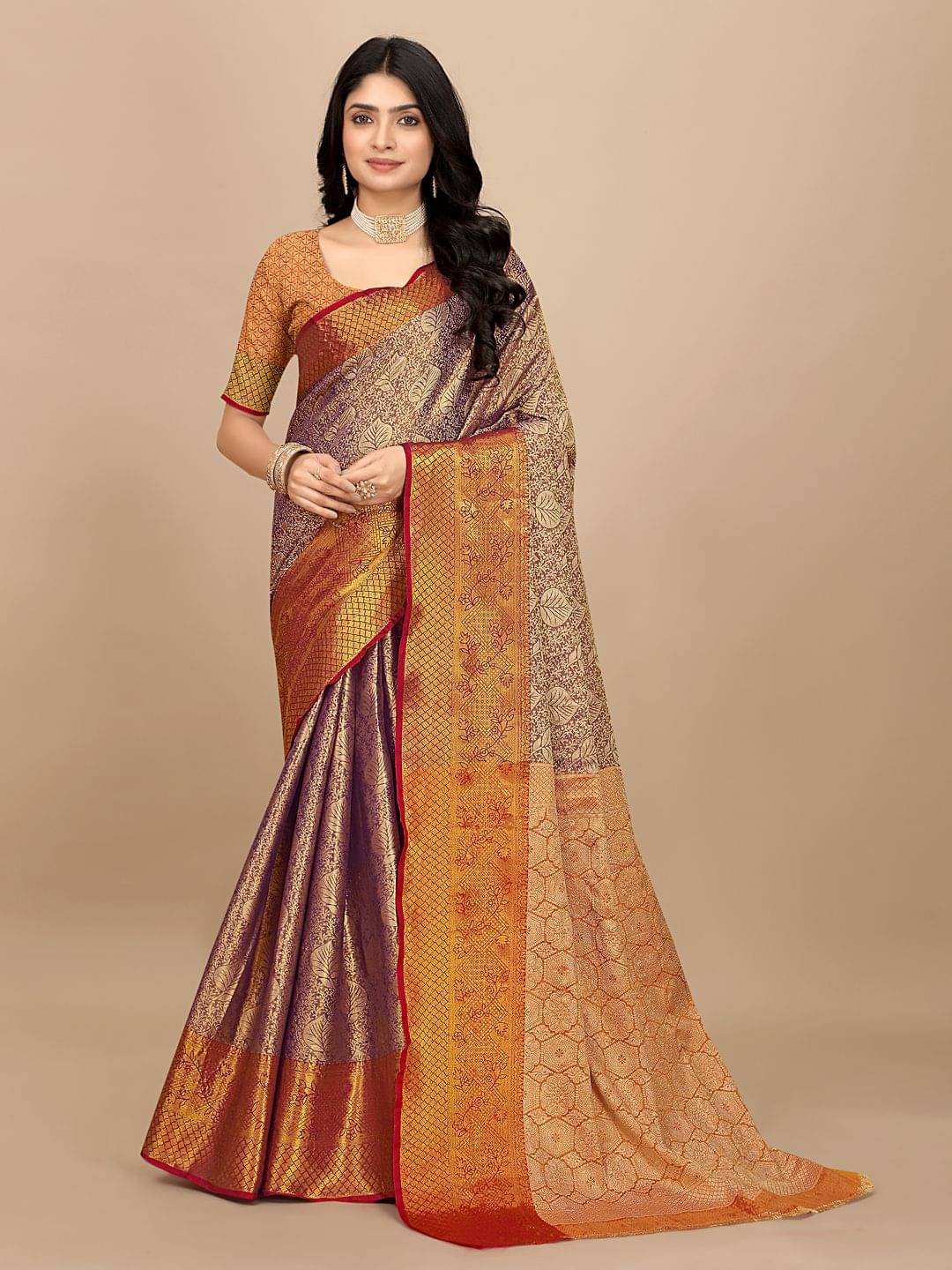     			Pionex Jacquard Self Design Banarasi saree With Unstitched Blouse Piece ( Multicolor )