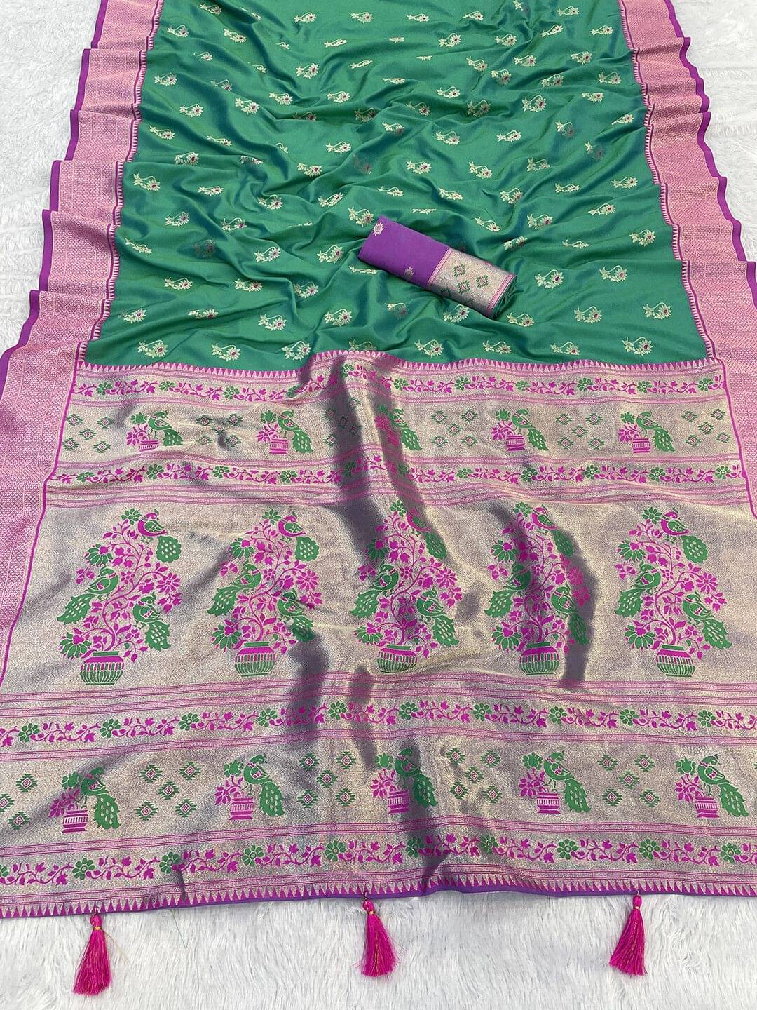     			Pionex Jacquard Self Design Paithani Sarees With Unstitched Blouse Piece ( Blue )