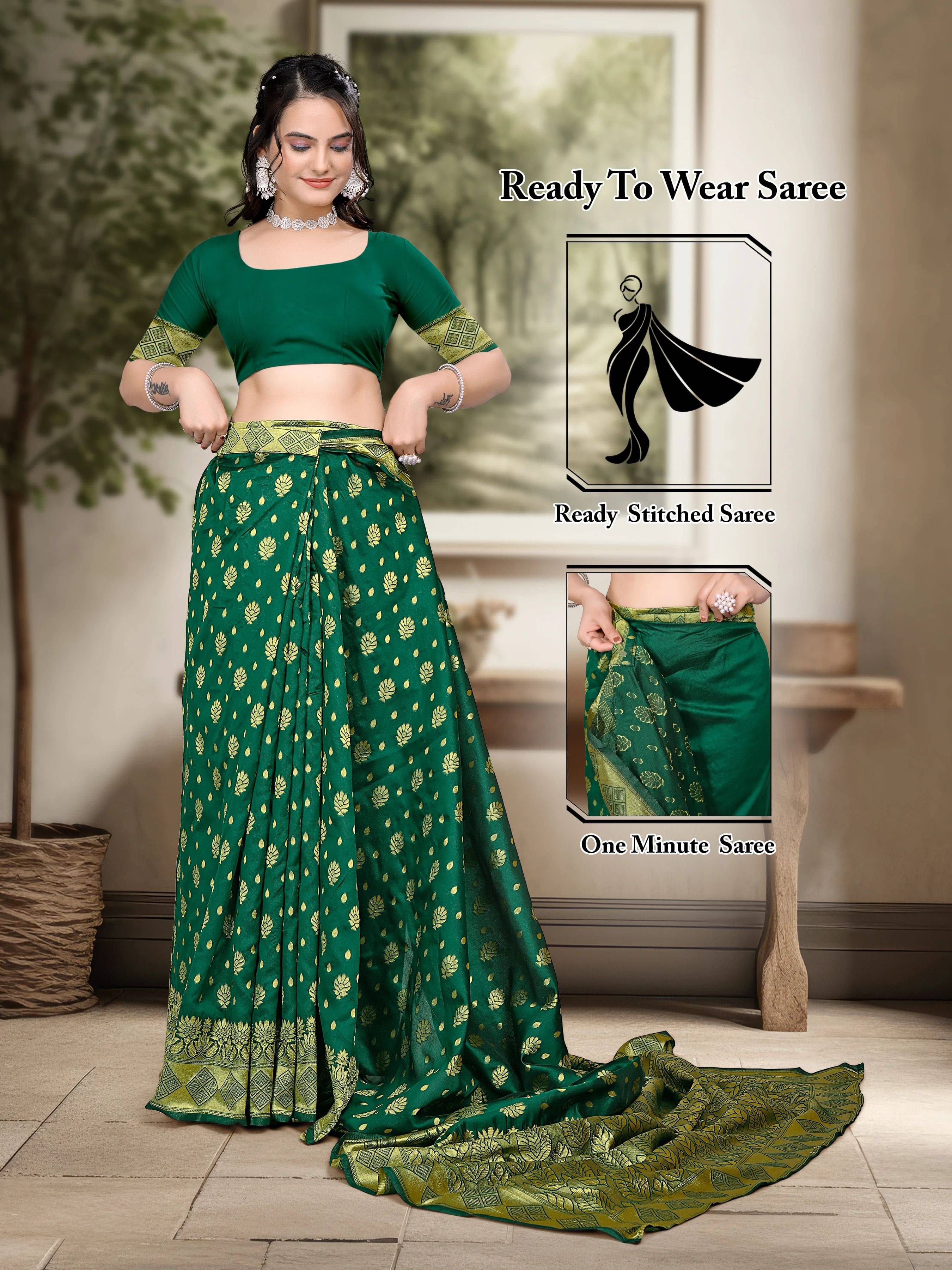     			Pionex Jacquard Woven Banarasi saree With Unstitched Blouse Piece ( Green )