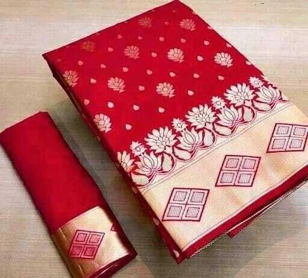    			Pionex Jacquard Woven Banarasi saree With Unstitched Blouse Piece ( Red )