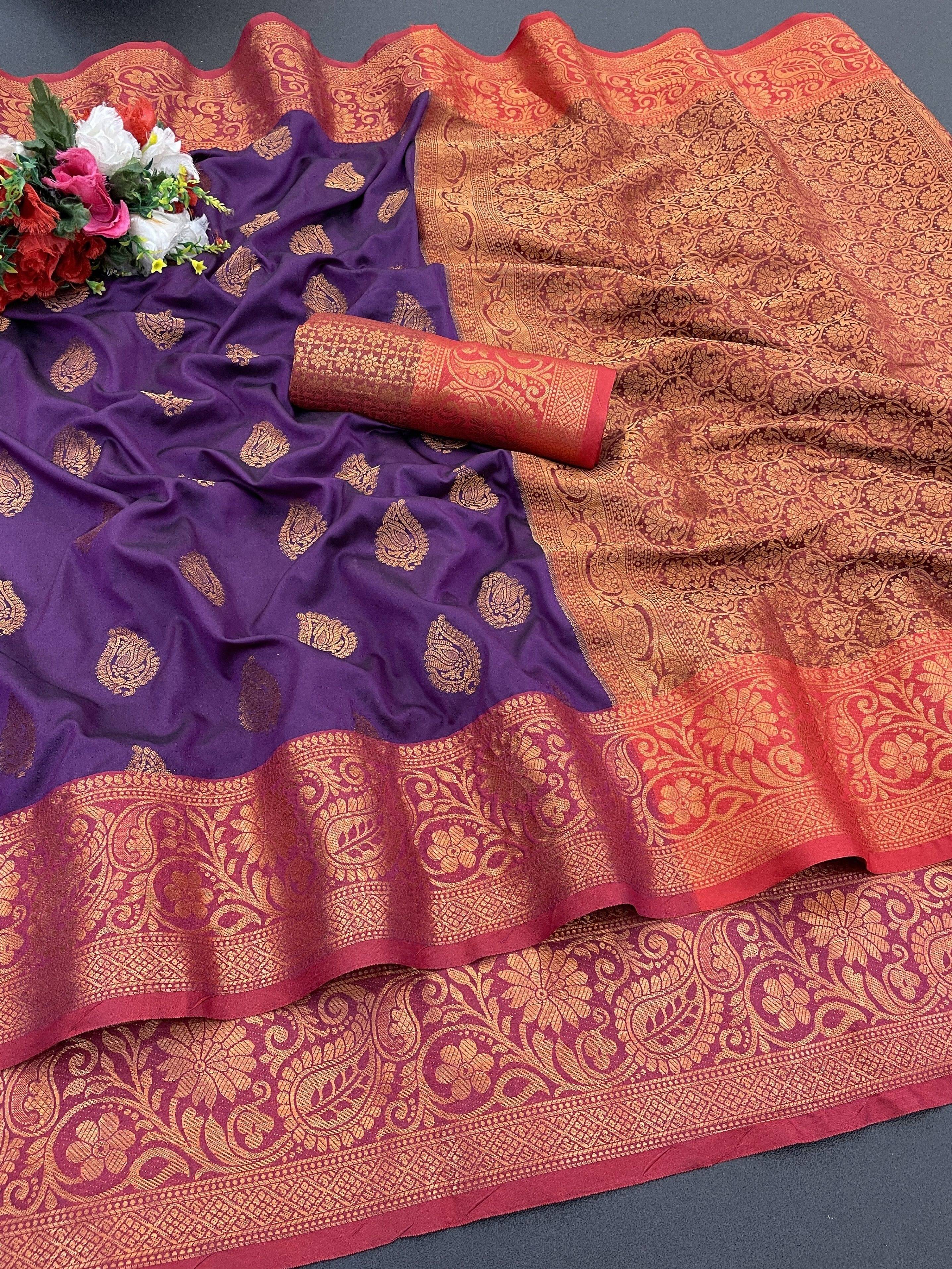 Pionex Jacquard Woven Banarasi saree With Unstitched Blouse Piece ( Purple ) Pionex Jacquard Woven Banarasi saree With Unstitched Blouse Piece ( Purple )