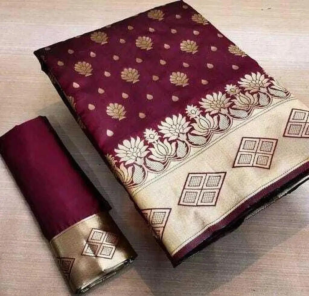     			Pionex Jacquard Woven Banarasi saree With Unstitched Blouse Piece ( Maroon )