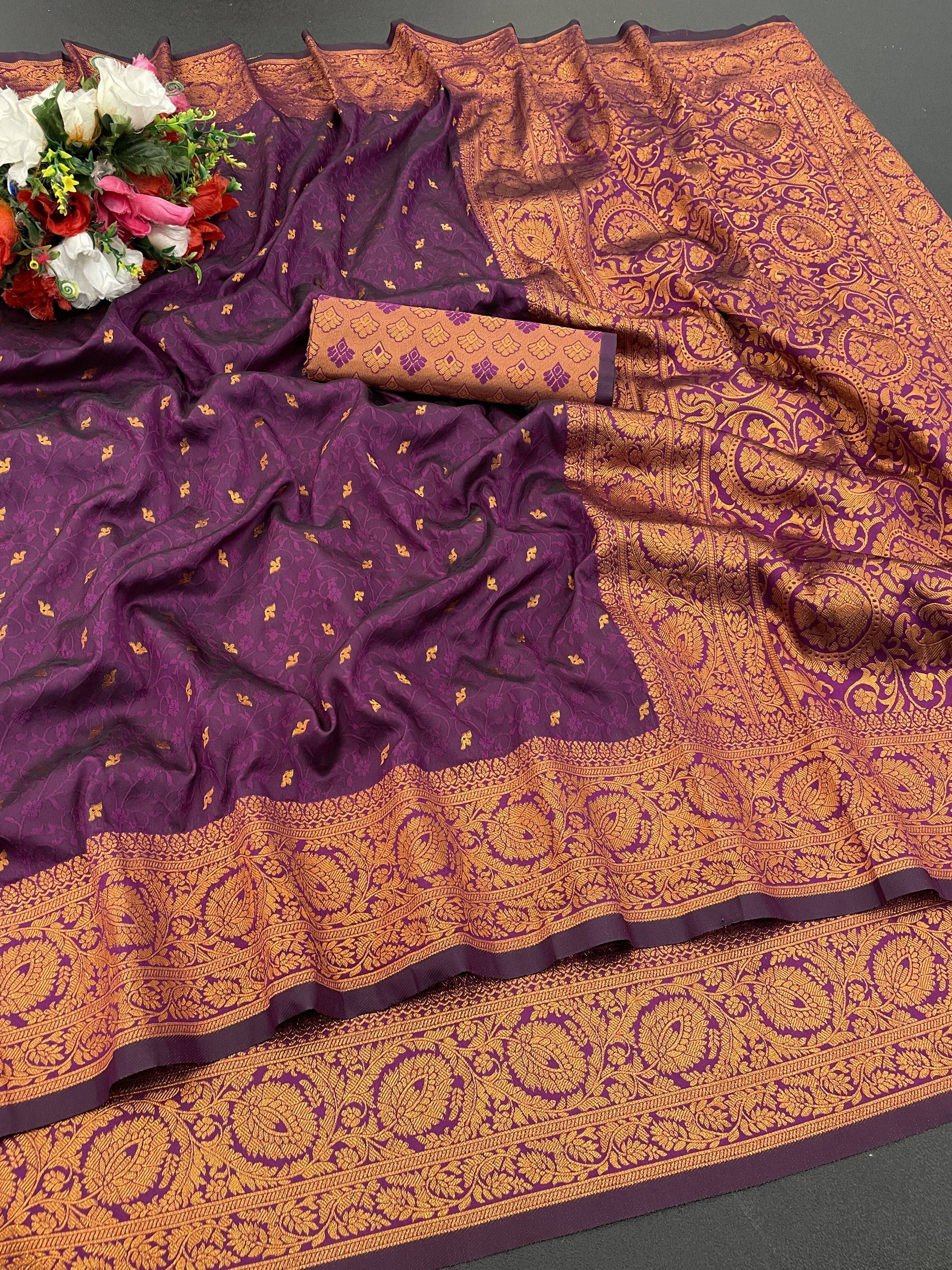     			Pionex Jacquard Woven Banarasi saree With Unstitched Blouse Piece ( Purple )