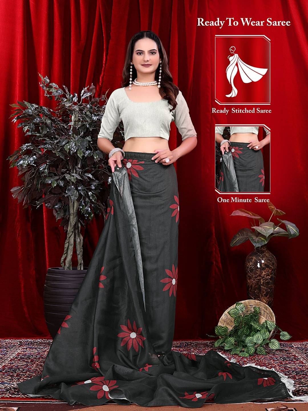 Pionex Linen Printed Regular Saree With Unstitched Blouse Piece ( Black ) Pionex Linen Printed Regular Saree With Unstitched Blouse Piece ( Black )