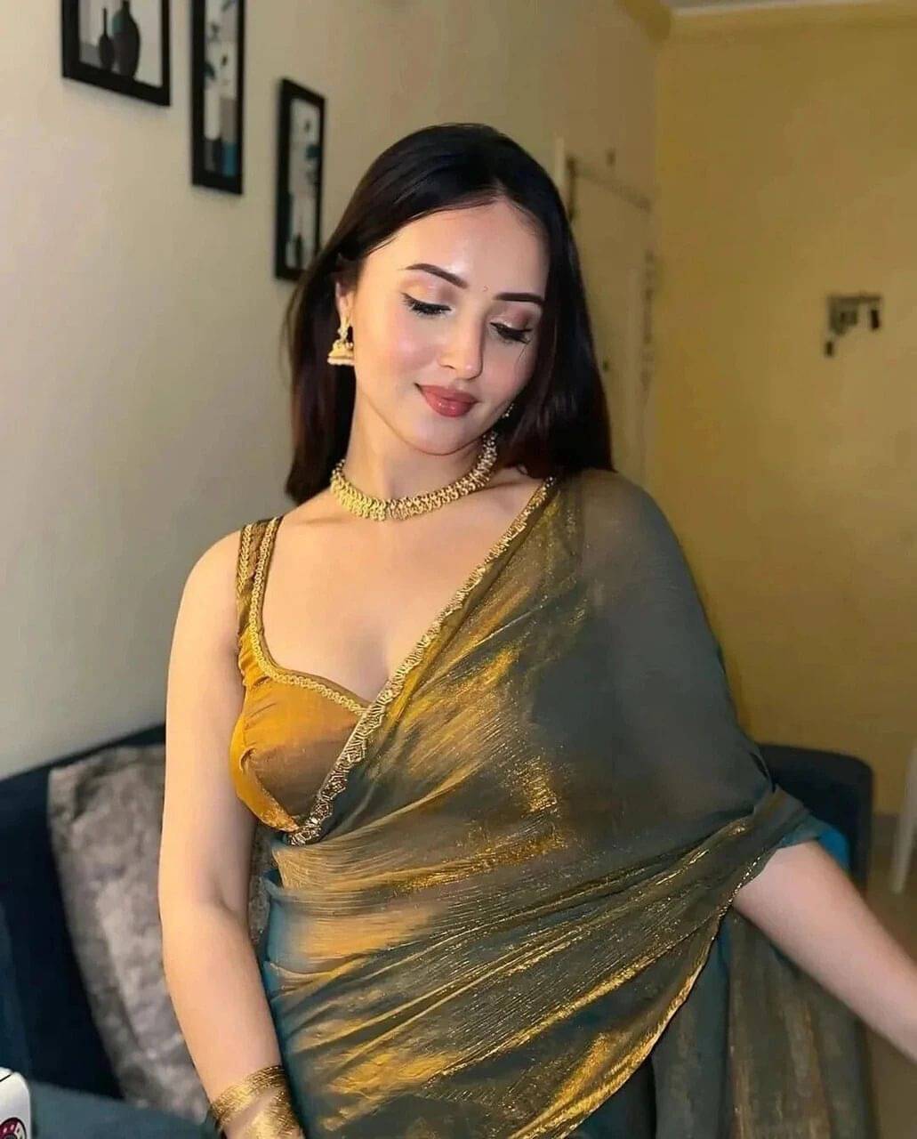 Pionex Net Embellished Regular Saree With Unstitched Blouse Piece ( Gold ) Pionex Net Embellished Regular Saree With Unstitched Blouse Piece ( Gold )