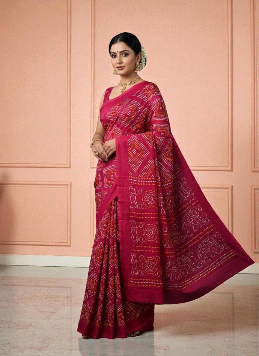 Pionex Satin Printed Bandhani Sarees With Unstitched Blouse Piece ( Pink ) Pionex Satin Printed Bandhani Sarees With Unstitched Blouse Piece ( Pink )