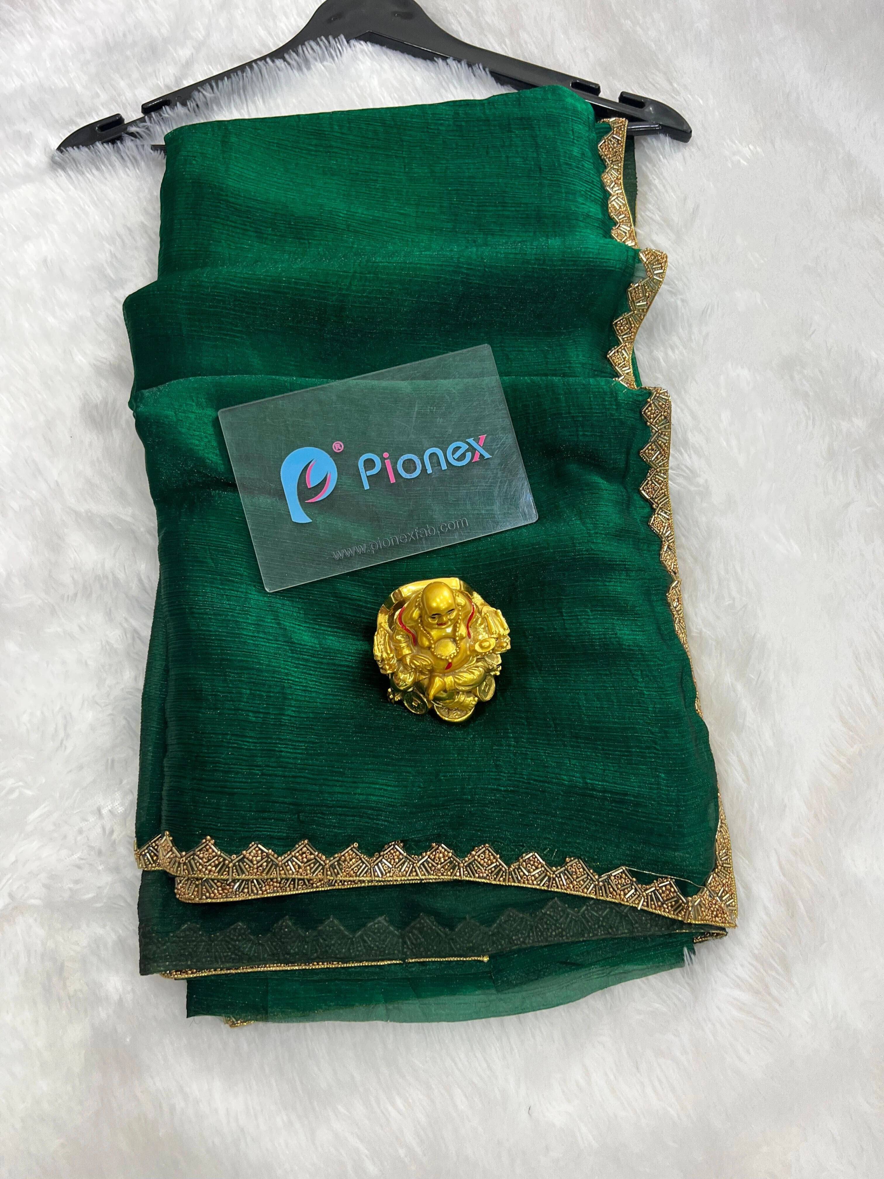     			Pionex Silk Blend Embellished Regular Saree With Unstitched Blouse Piece ( Green )