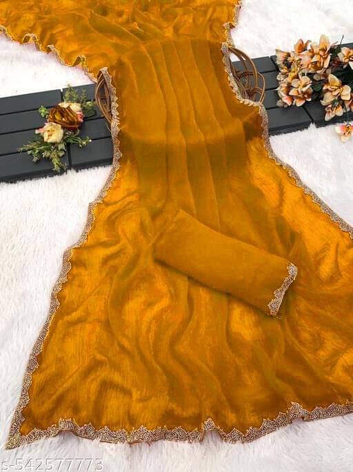     			Pionex Silk Blend Embellished Regular Saree With Unstitched Blouse Piece ( Yellow )