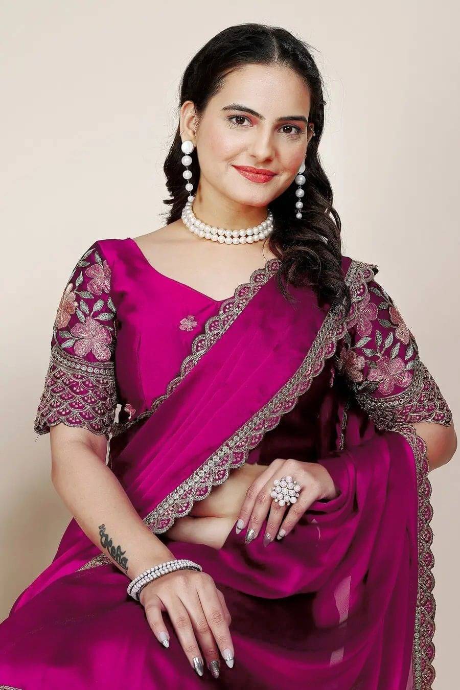 Pionex Silk Blend Embroidered Regular Saree With Unstitched Blouse Piece ( Pink ) Pionex Silk Blend Embroidered Regular Saree With Unstitched Blouse Piece ( Pink )