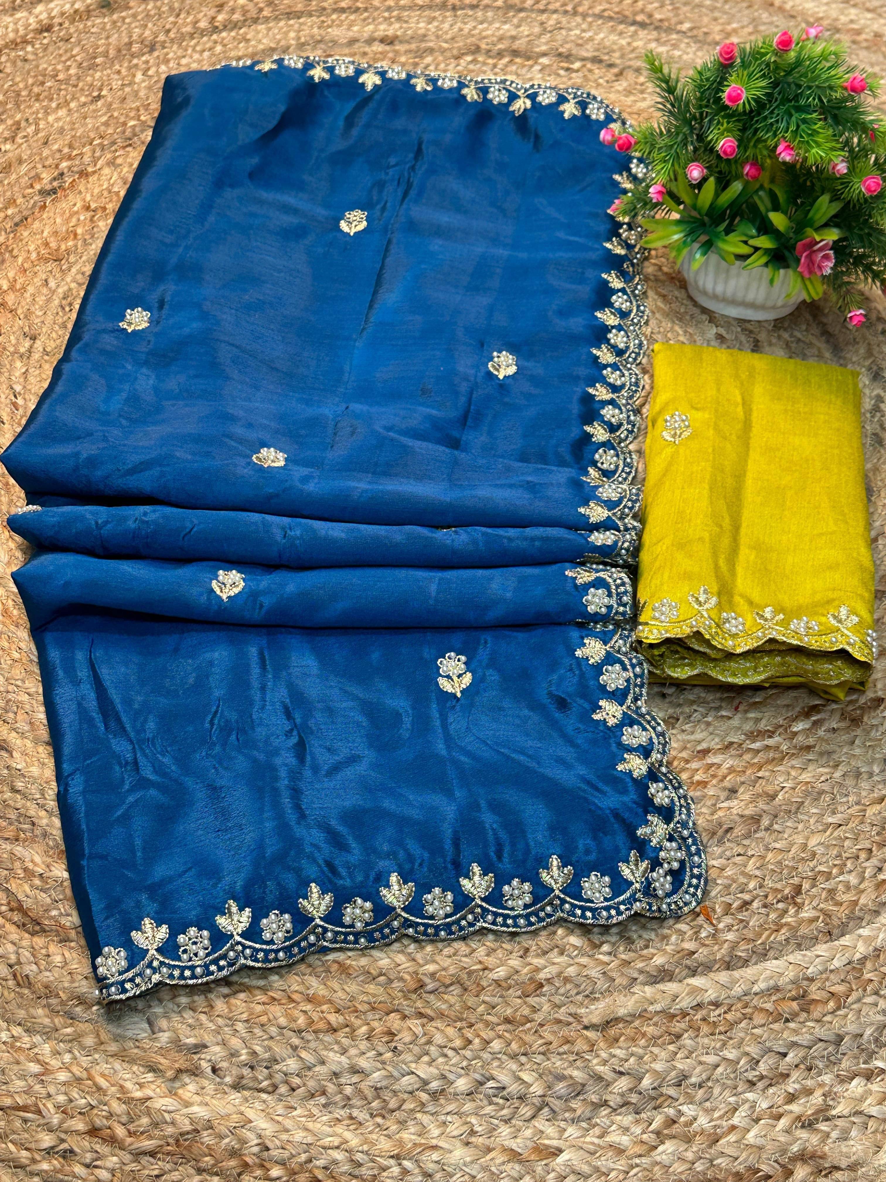 Pionex Silk Blend Embroidered Regular Saree With Unstitched Blouse Piece ( Light Blue ) Pionex Silk Blend Embroidered Regular Saree With Unstitched Blouse Piece ( Light Blue )