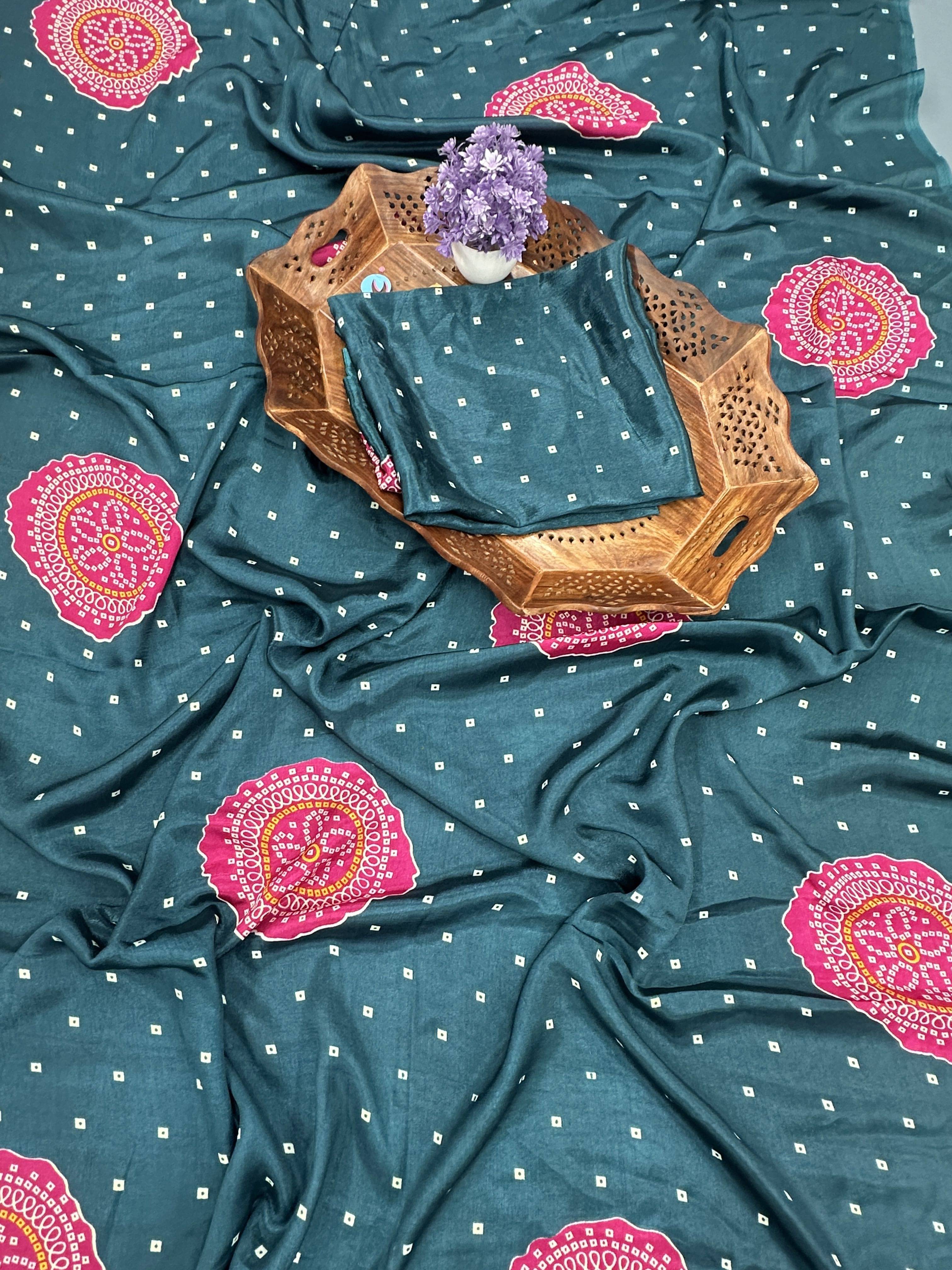     			Pionex Silk Blend Printed Bandhani Sarees With Unstitched Blouse Piece ( Light Green )