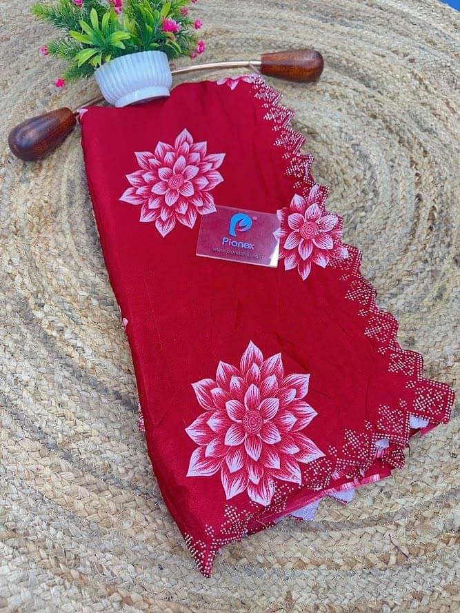 Pionex Silk Blend Printed Regular Saree With Unstitched Blouse Piece ( Red ) Pionex Silk Blend Printed Regular Saree With Unstitched Blouse Piece ( Red )