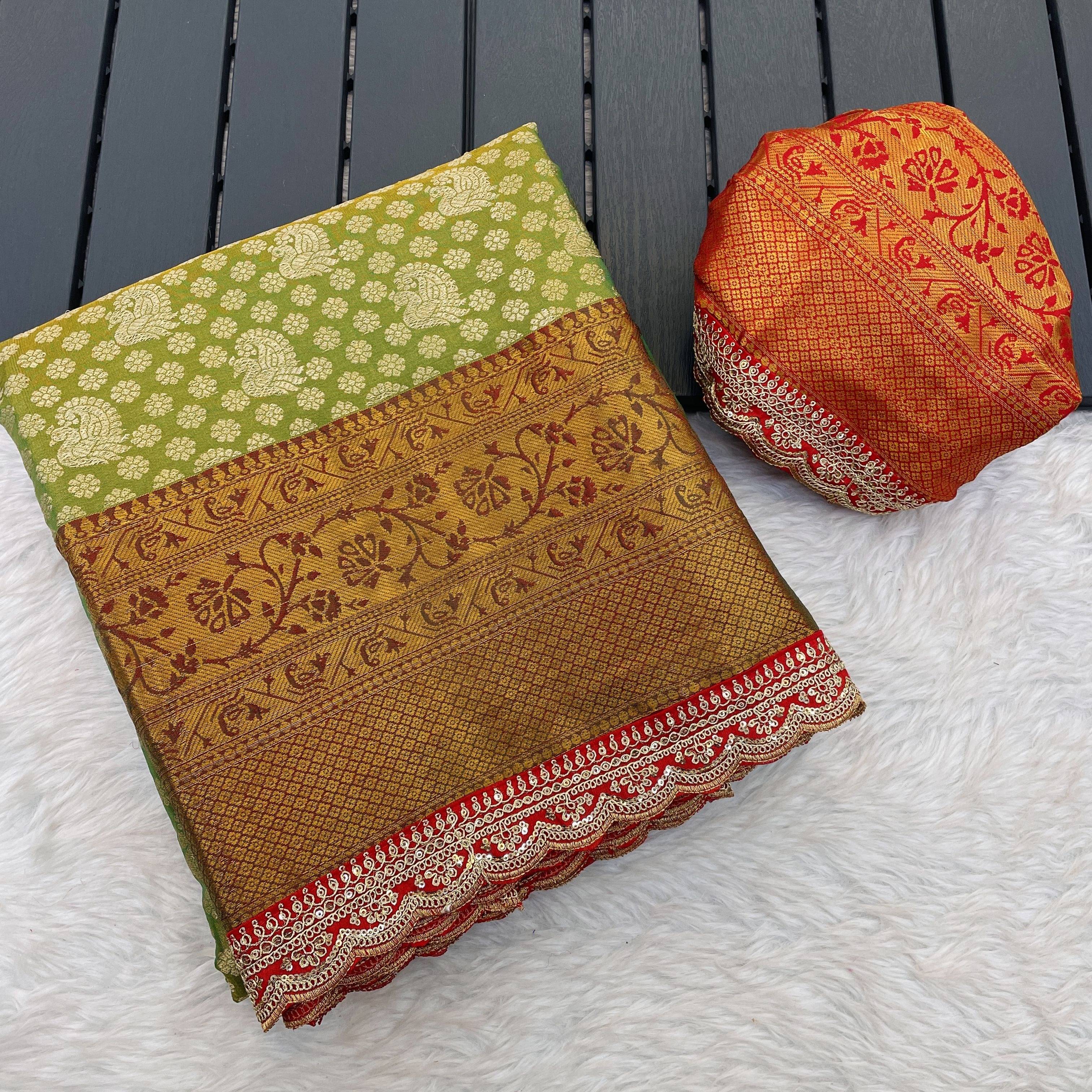     			Pionex Silk Blend Woven Dharmavaram Saree With Unstitched Blouse Piece ( Green )