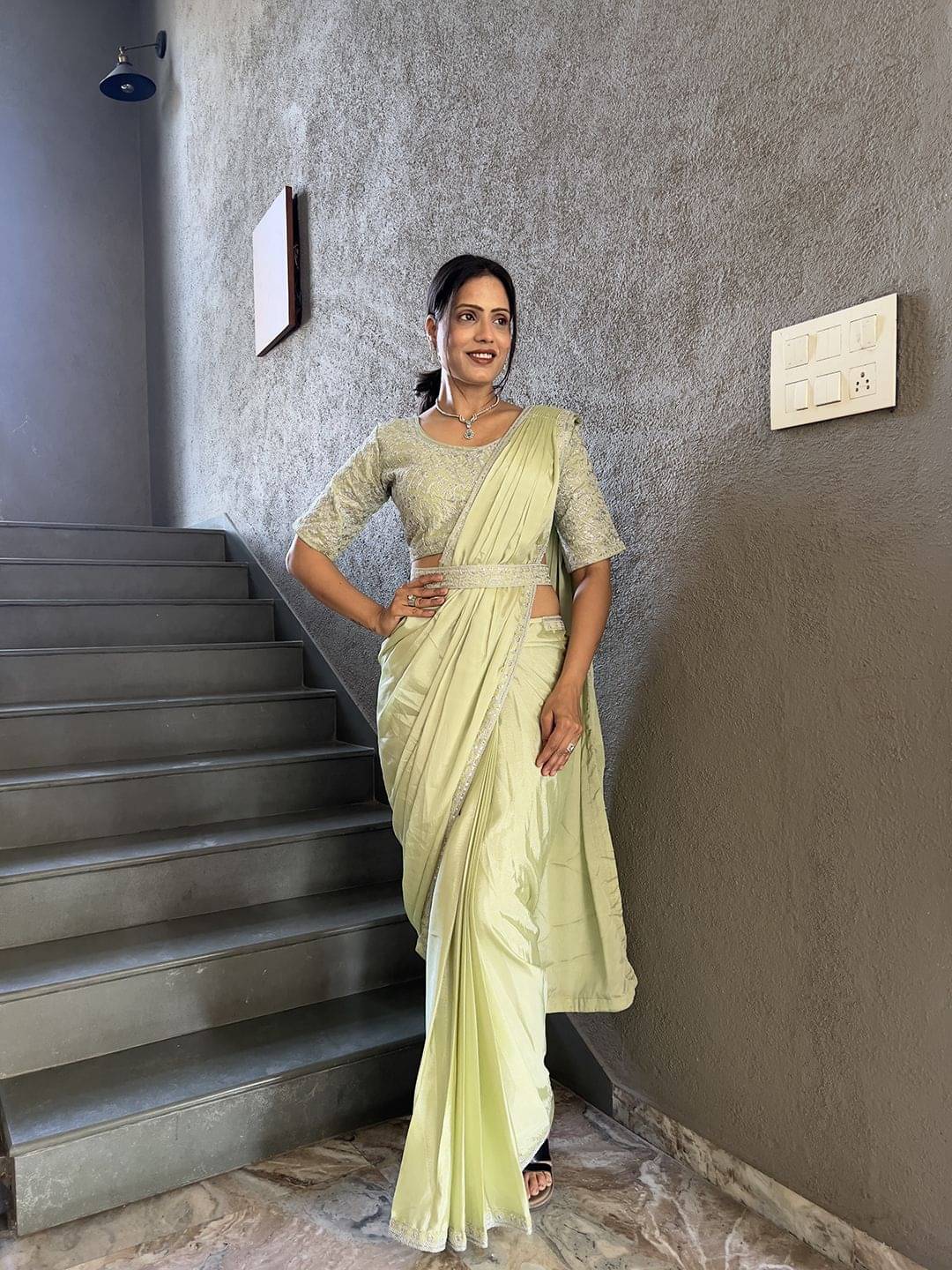 Pionex Silk Embroidered Regular Saree With Stitched Blouse ( Light Green ) Pionex Silk Embroidered Regular Saree With Stitched Blouse ( Light Green )