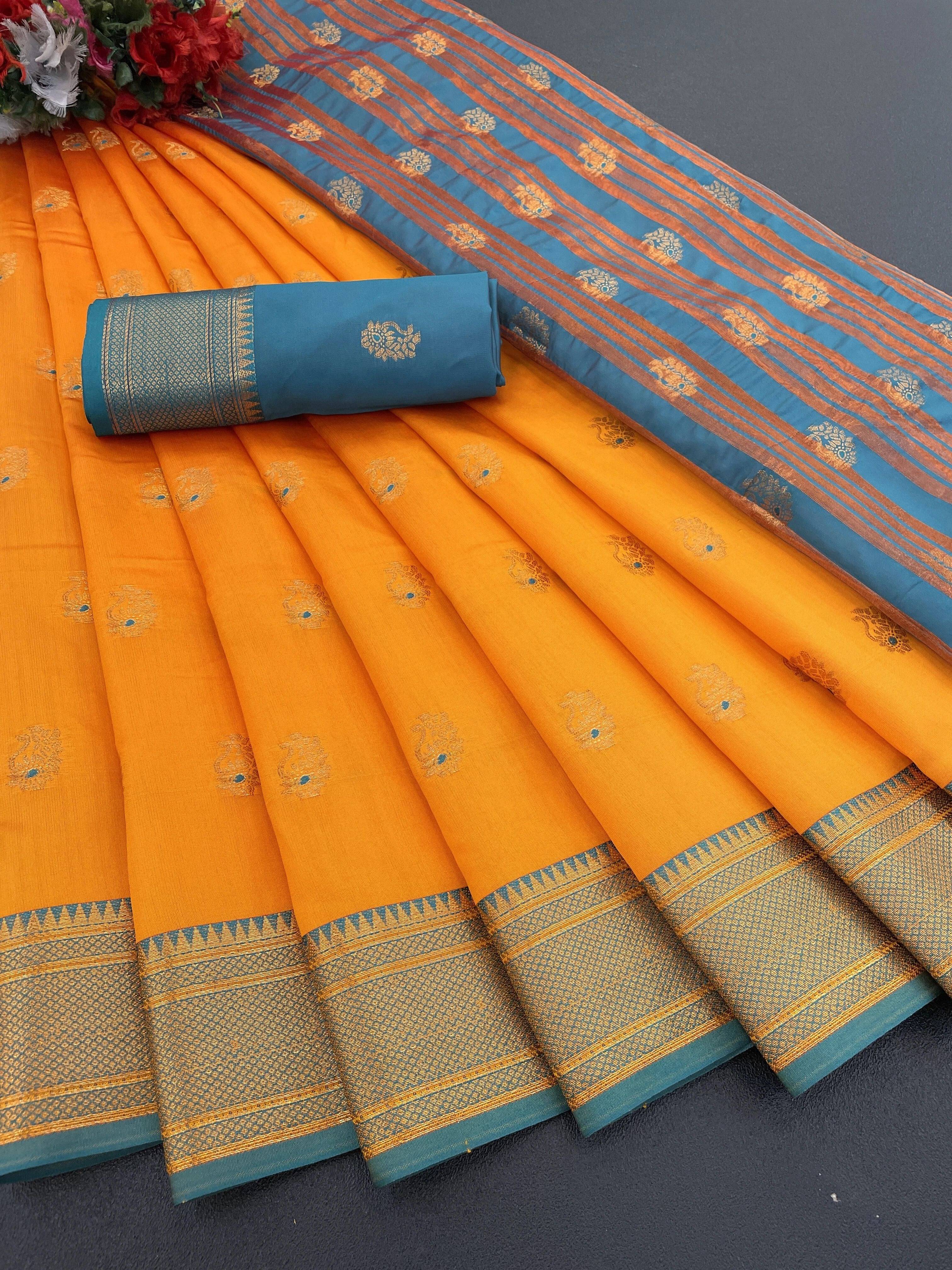     			Pionex Silk Woven Banarasi saree With Unstitched Blouse Piece ( Orange )