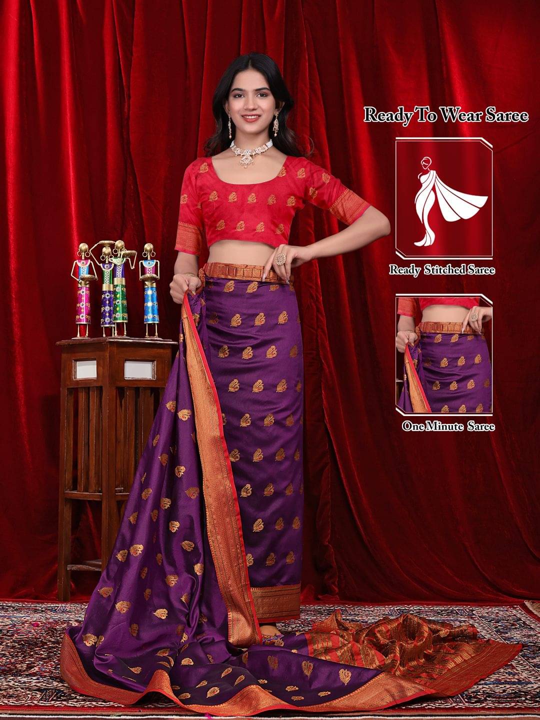     			Pionex Silk Woven Banarasi saree With Unstitched Blouse Piece ( Purple )
